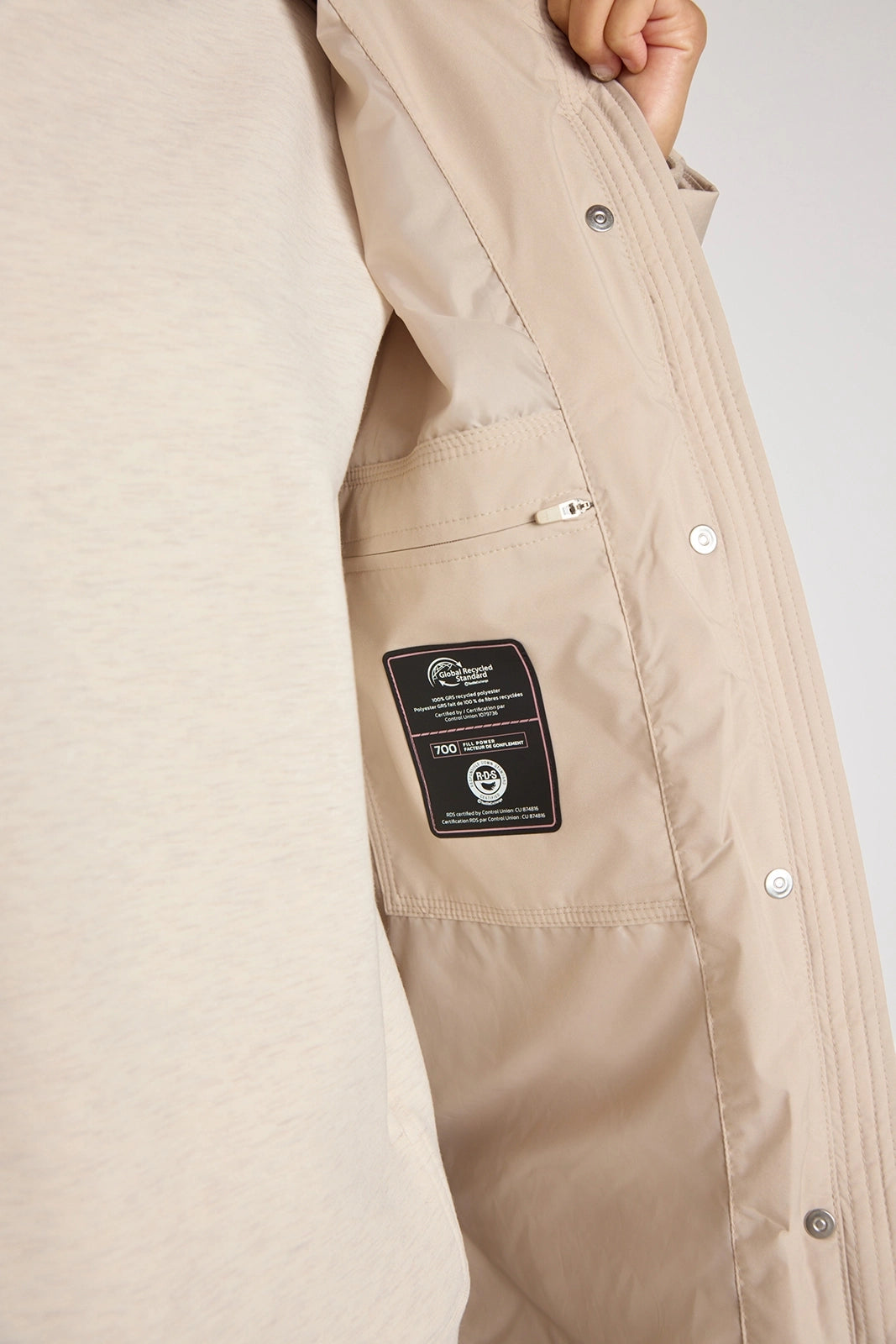 The RDS 700 Fill Power GRS Certified Recycled Poly Chevron-Quilted Parka - Light Beige