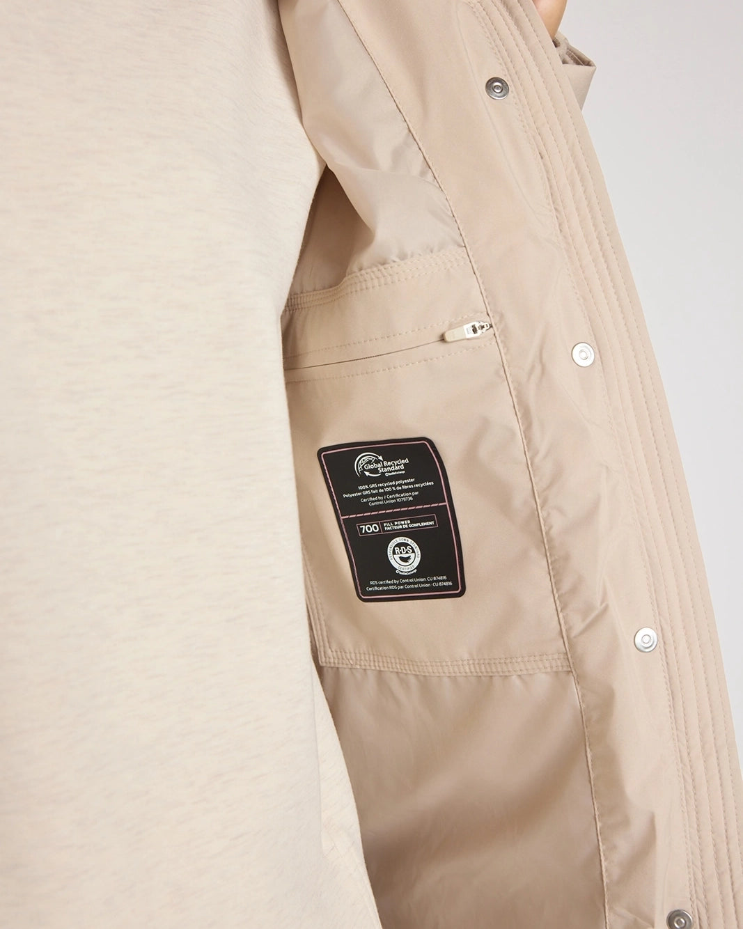 The RDS 700 Fill Power GRS Certified Recycled Poly Chevron-Quilted Parka - Light Beige