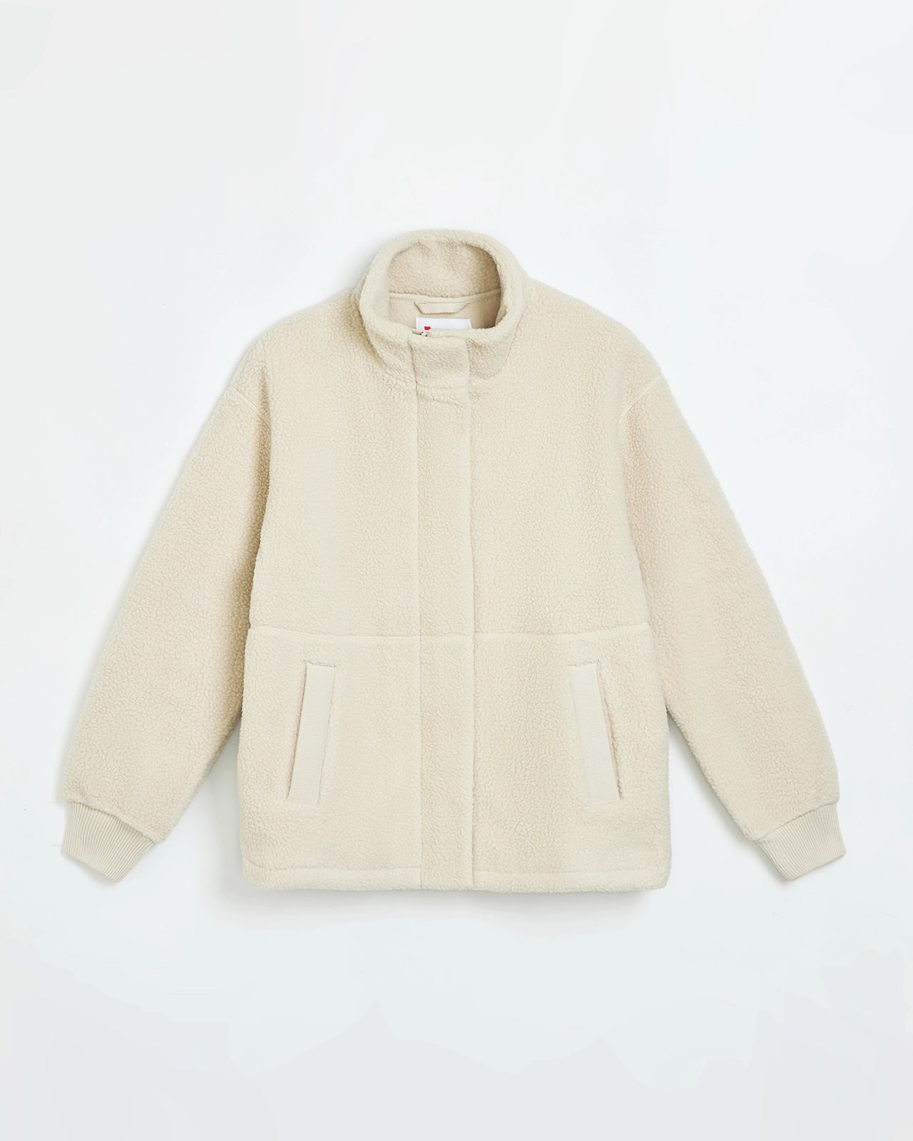 The Soft Sherpa and Crinkle Trim Fleece Jacket - Pelican White