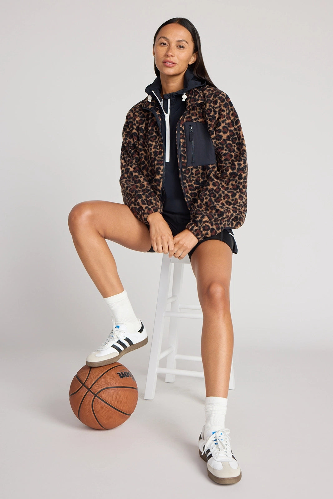 The Berber Soft Luxe GRS Certified Recycled Poly Zip Front Jacket - Leopard Print