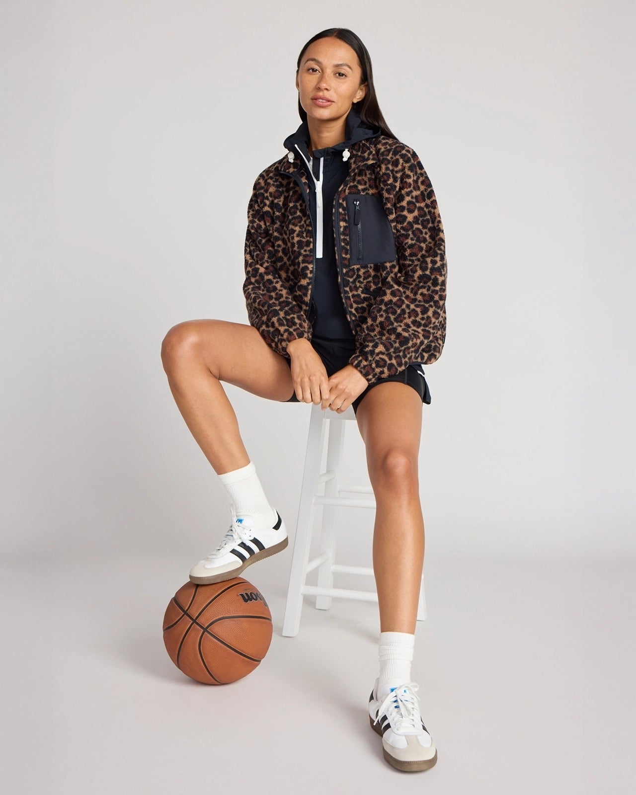 The Berber Soft Luxe GRS Certified Recycled Poly Zip Front Jacket - Leopard Print