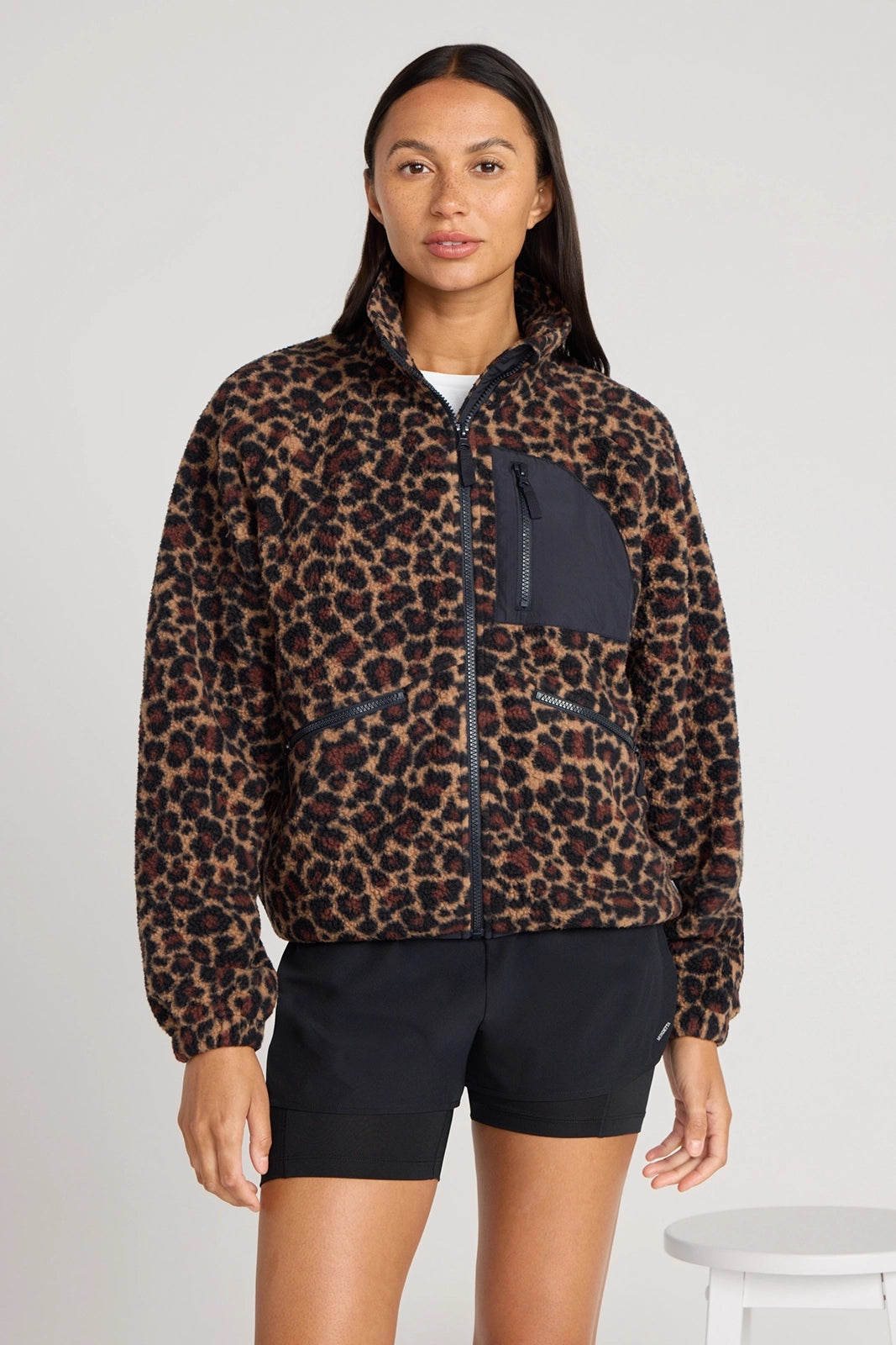 The Berber Soft Luxe GRS Certified Recycled Poly Zip Front Jacket - Leopard Print