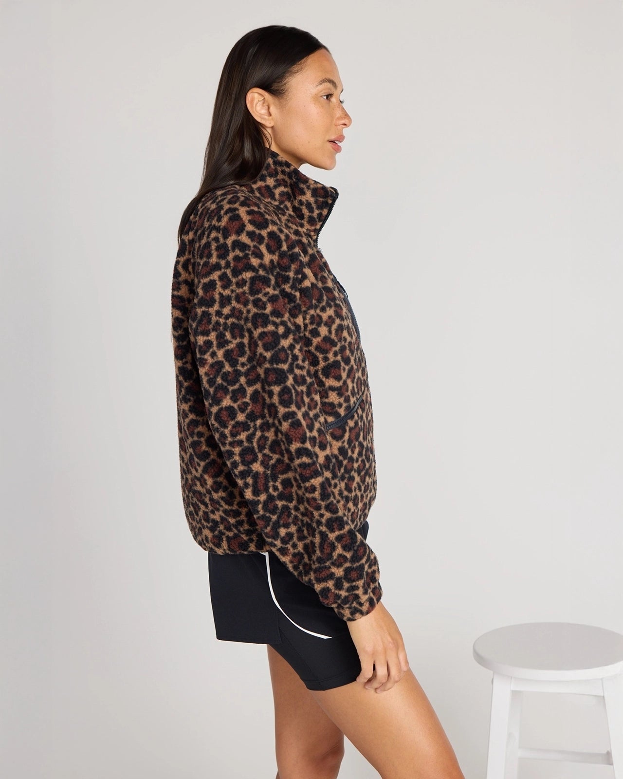 The Berber Soft Luxe GRS Certified Recycled Poly Zip Front Jacket - Leopard Print