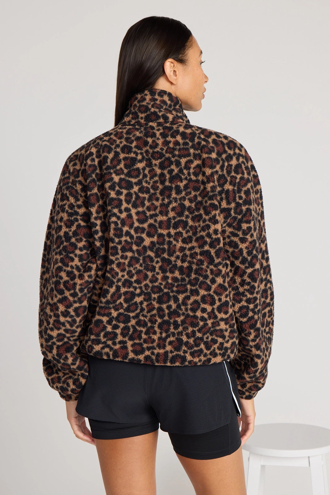 The Berber Soft Luxe GRS Certified Recycled Poly Zip Front Jacket - Leopard Print