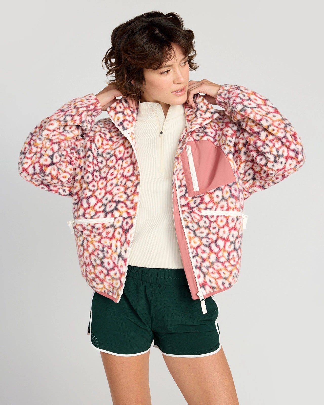 The Berber Soft Luxe GRS Certified Recycled Poly Zip Front Jacket - Marble Leopard Print