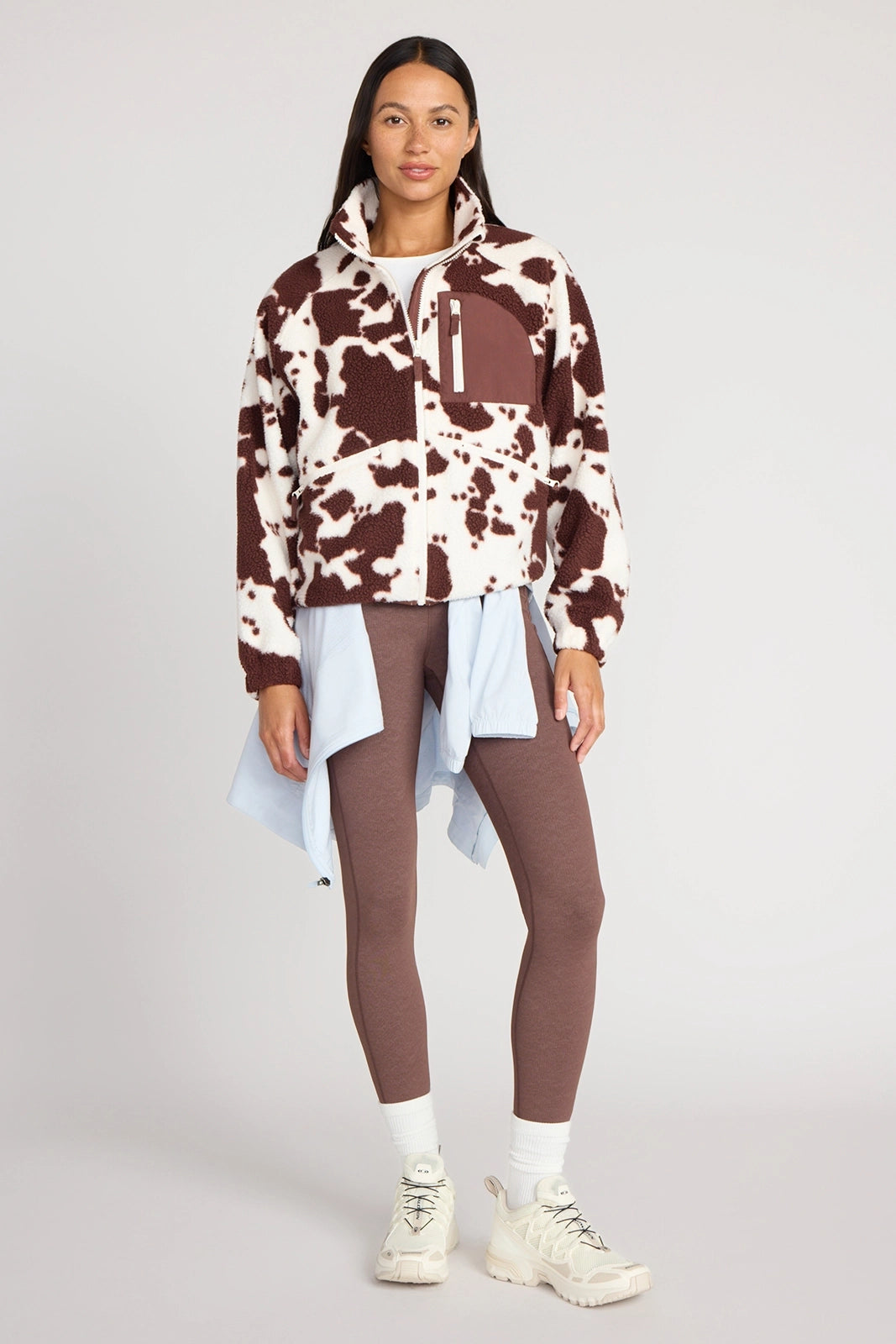 The Berber Soft Luxe GRS Certified Recycled Poly Zip Front Jacket - Cow Print