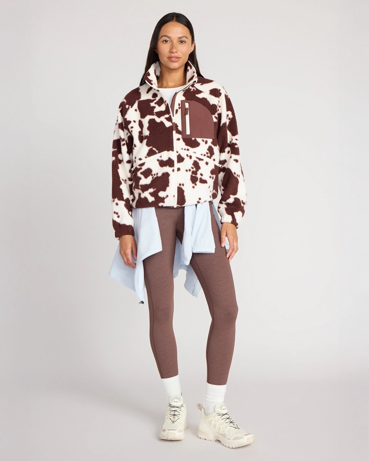 The Berber Soft Luxe GRS Certified Recycled Poly Zip Front Jacket - Cow Print