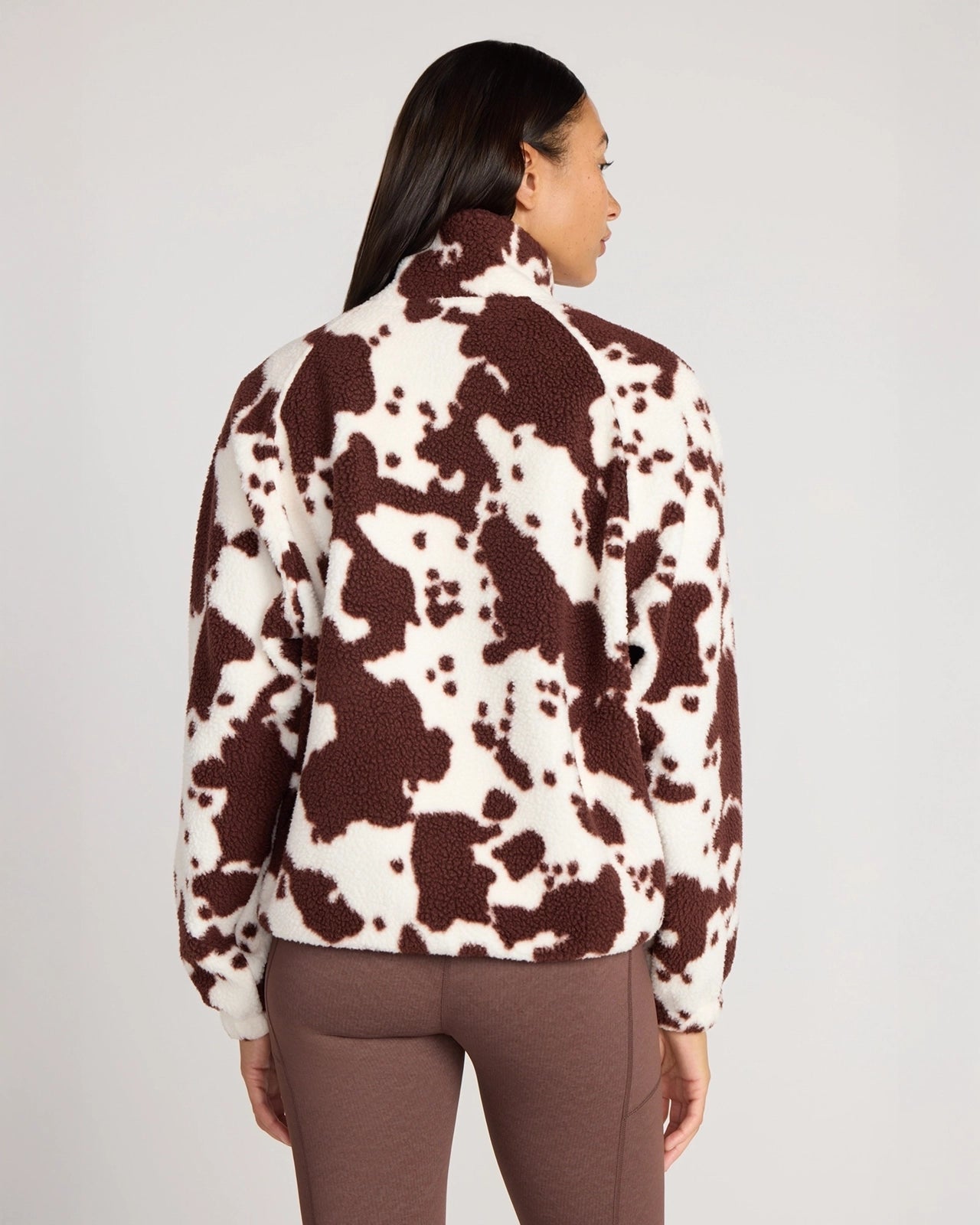 The Berber Soft Luxe GRS Certified Recycled Poly Zip Front Jacket - Cow Print