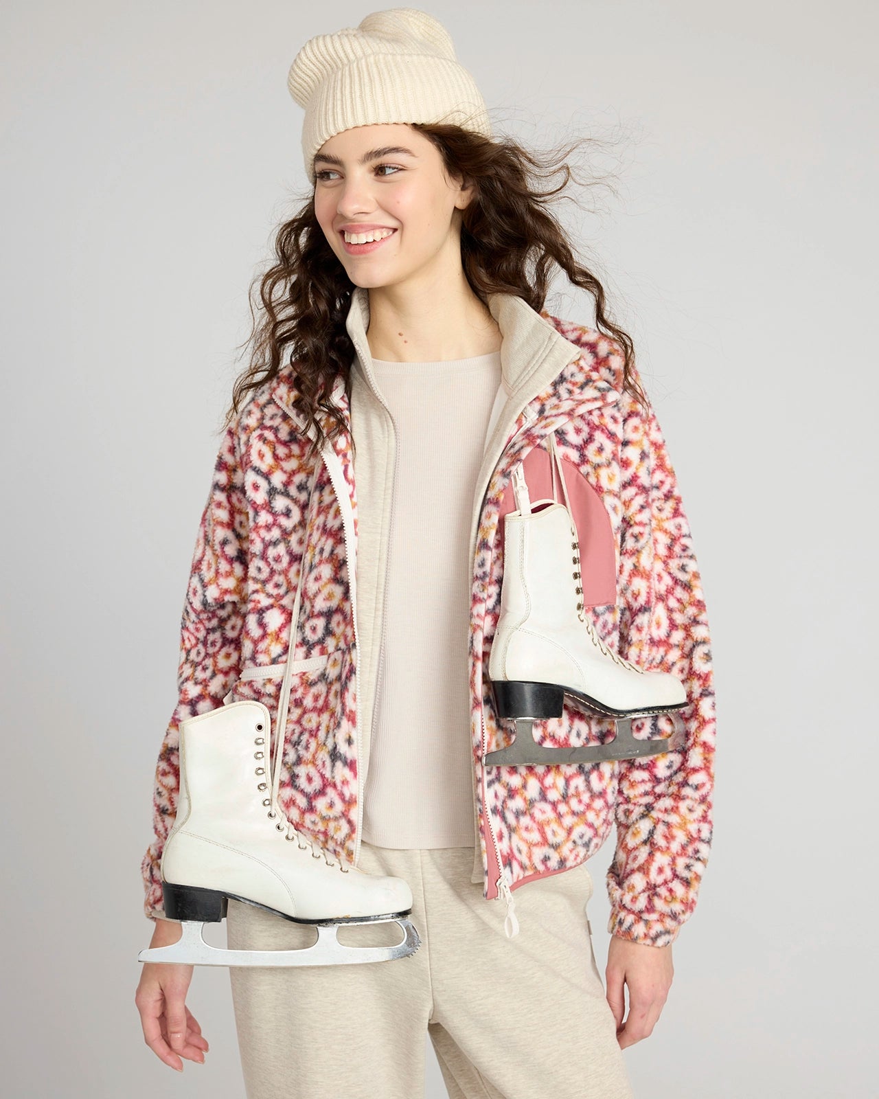 The Berber Soft Luxe GRS Certified Recycled Poly Zip Front Jacket - Marble Leopard Print