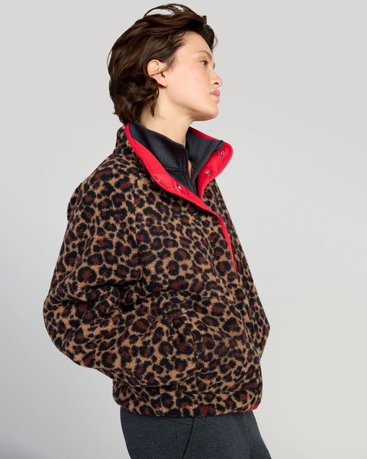 The Berber Soft Luxe GRS Certified Recycled Poly Snap Front Jacket - Leopard Print