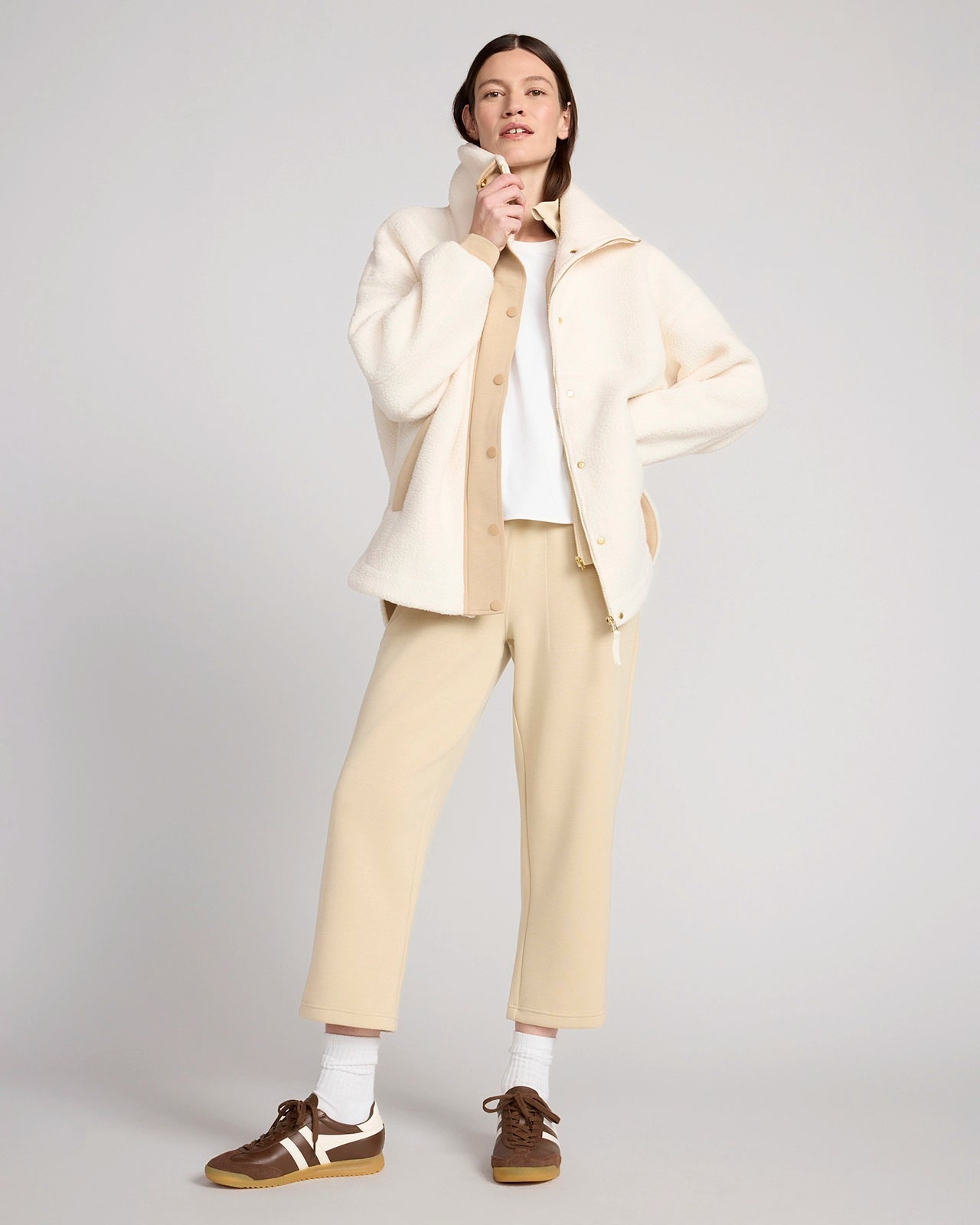 The Berber Soft Luxe GRS Certified Recycled Poly Mixed Media Jacket - Sugar Swizzle Cream/Nomad