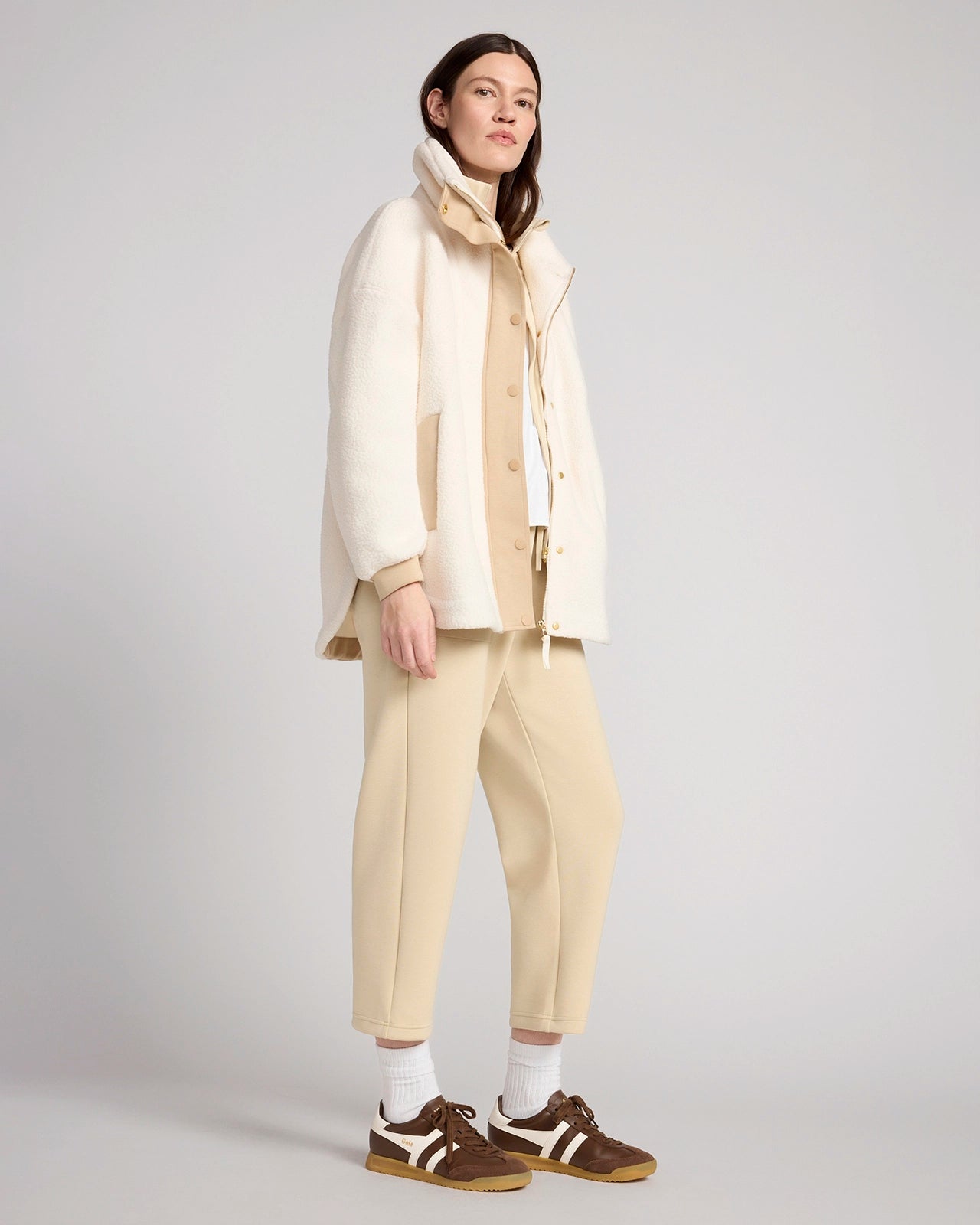 The Berber Soft Luxe GRS Certified Recycled Poly Mixed Media Jacket - Sugar Swizzle Cream/Nomad