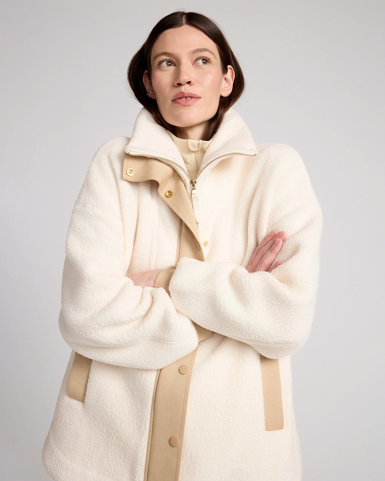 The Berber Soft Luxe GRS Certified Recycled Poly Mixed Media Jacket - Sugar Swizzle Cream/Nomad