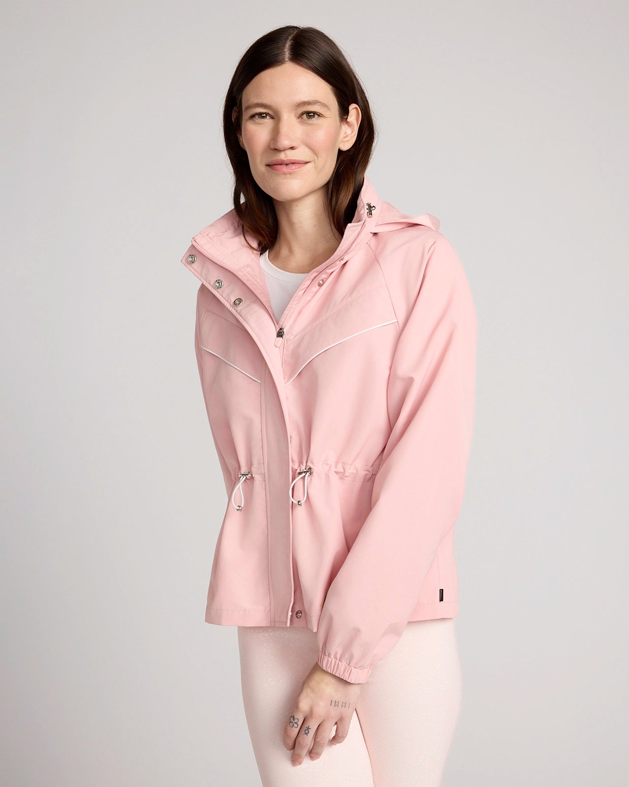 The Travel GRS Certified Recycled Poly Cinched Waist Hooded Jacket - Silver Pink