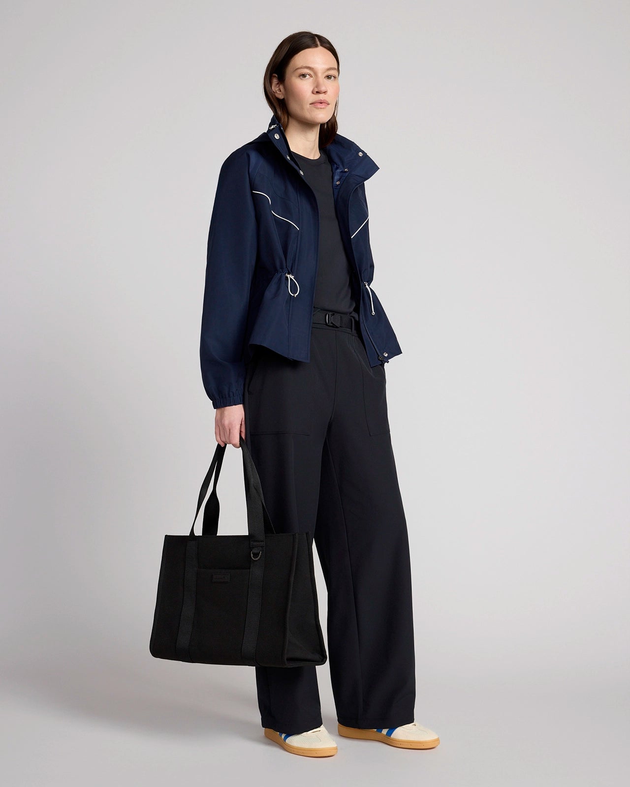 The Travel GRS Certified Recycled Poly Cinched Waist Hooded Jacket - Dress Blues