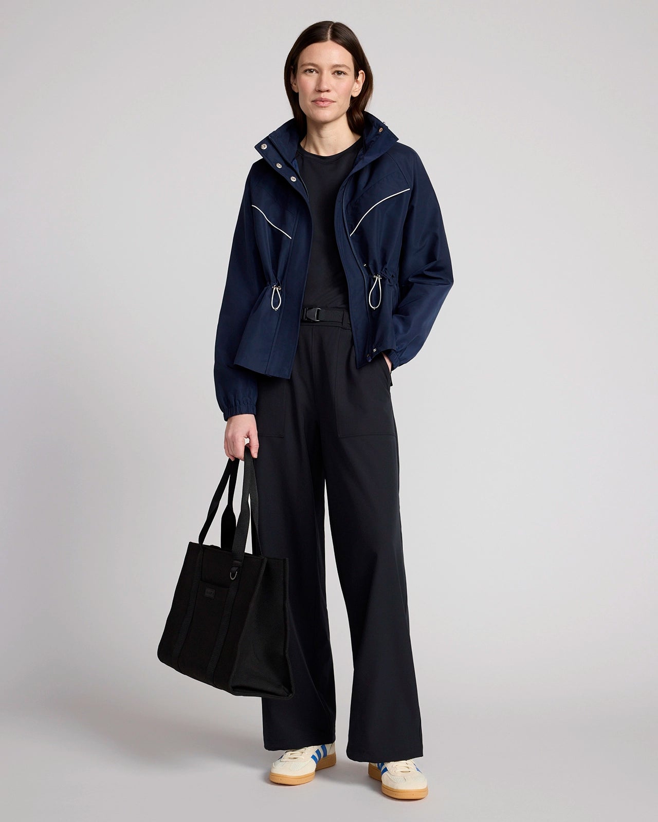 The Travel GRS Certified Recycled Poly Cinched Waist Hooded Jacket - Dress Blues