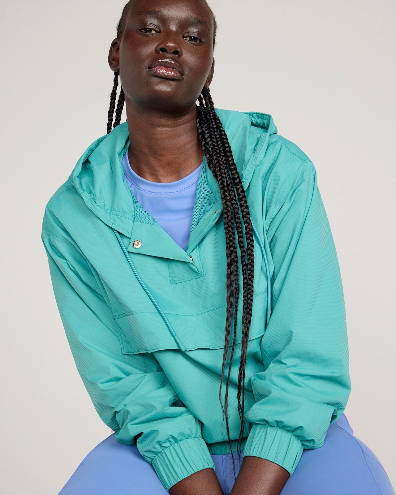 The Active GRS Certified Recycled Nylon Ripstop Popover Jacket - Bright Teal