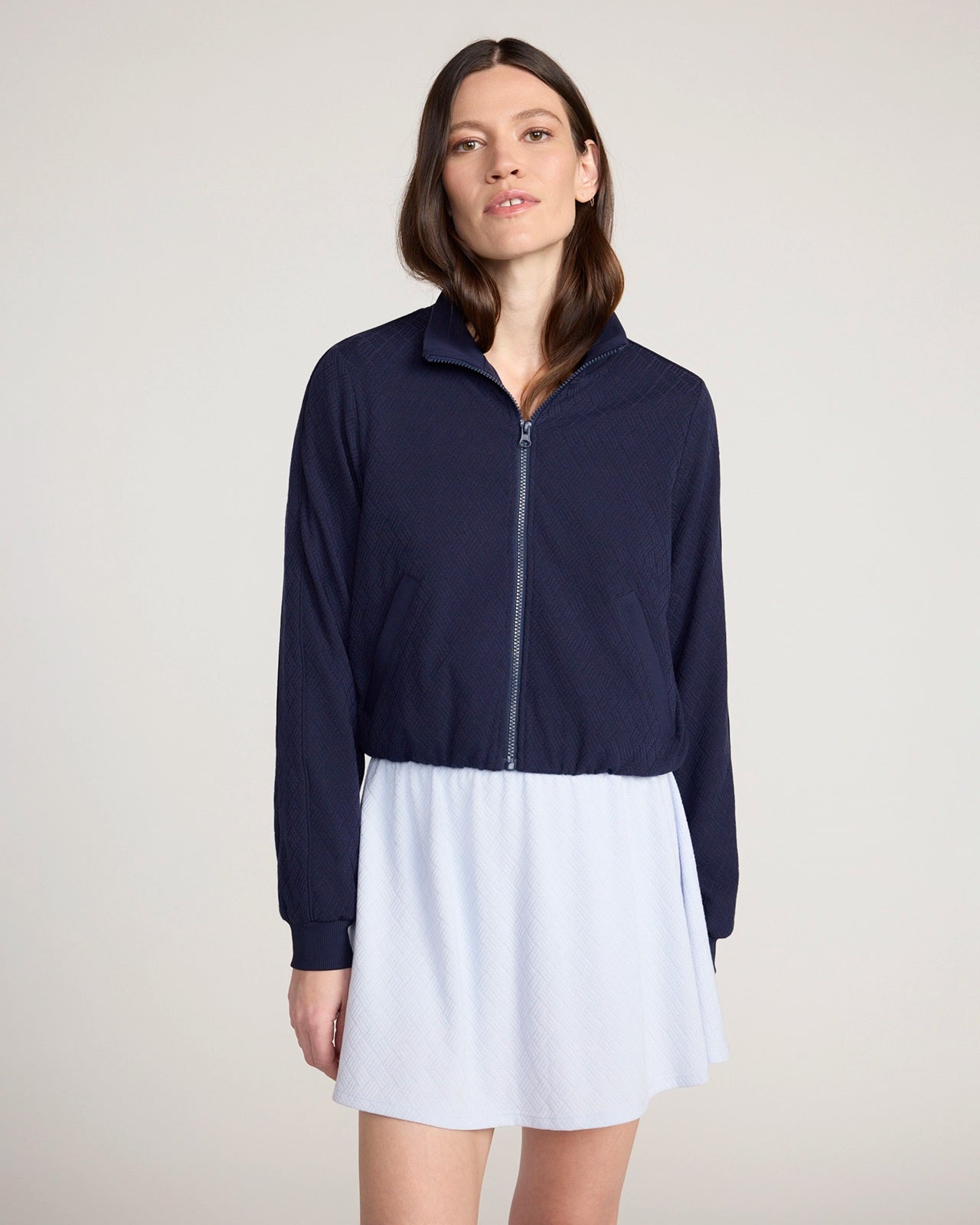 The Active Basket Weave Jacquard Cropped Jacket - Baritone Blue