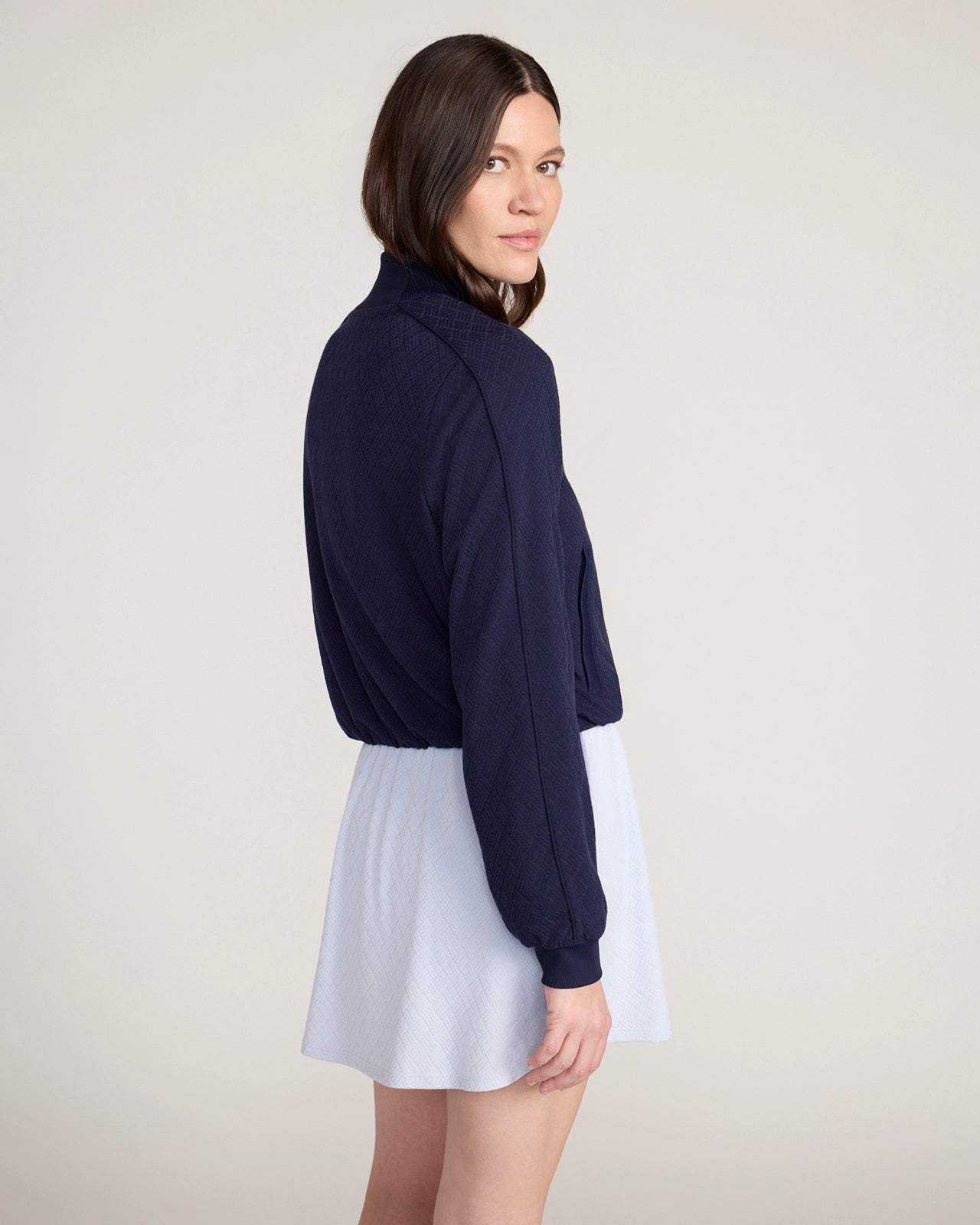 The Active Basket Weave Jacquard Cropped Jacket - Baritone Blue