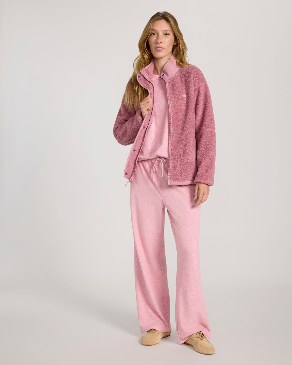 The Soft Luxe Snap Front Sherpa Jacket - Lilas Pink
