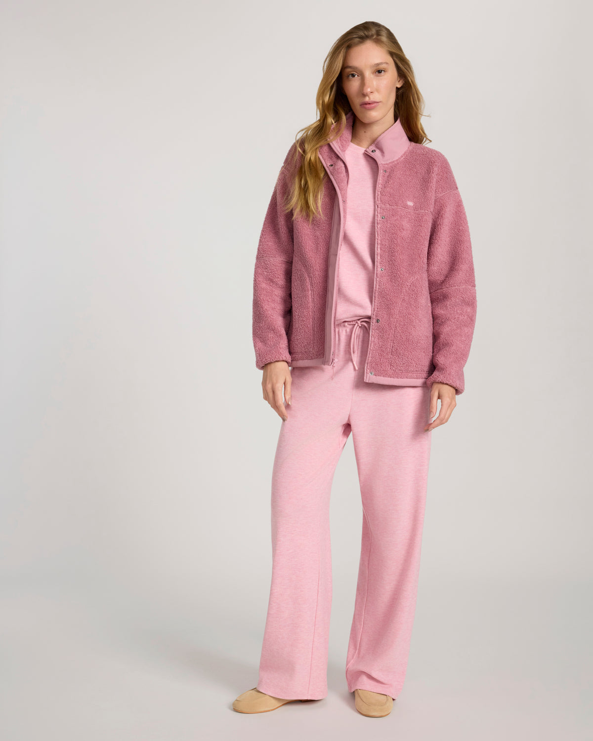 The Soft Luxe Snap Front Sherpa Jacket - Lilas Pink