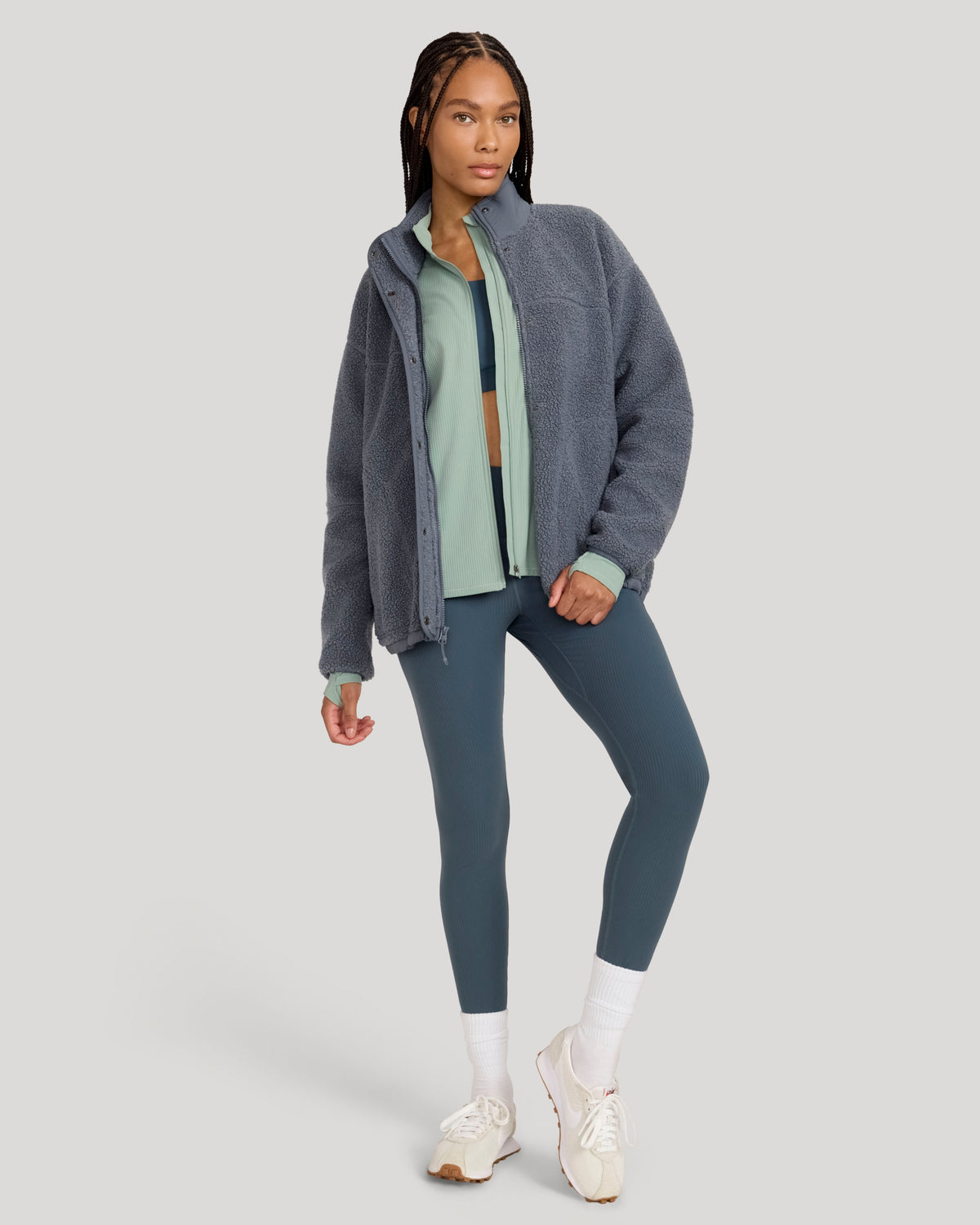 The Soft Luxe Snap Front Sherpa Jacket - Turbulence Blue