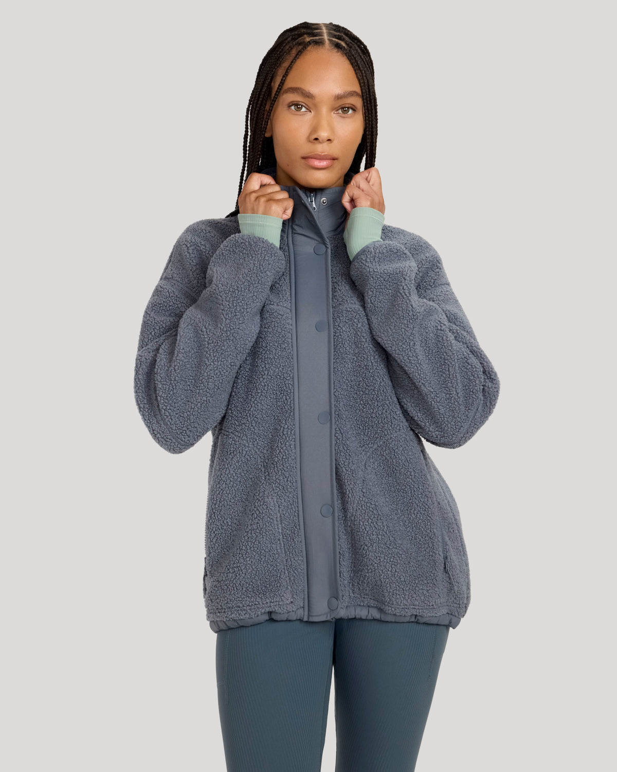 The Soft Luxe Snap Front Sherpa Jacket - Turbulence Blue