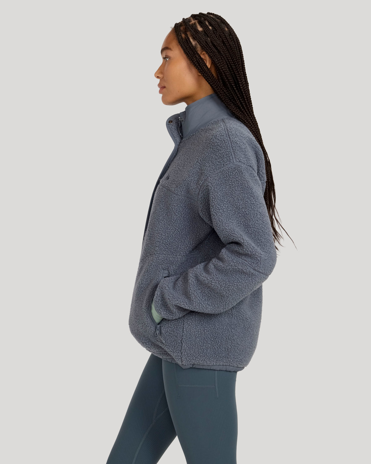 The Soft Luxe Snap Front Sherpa Jacket - Turbulence Blue