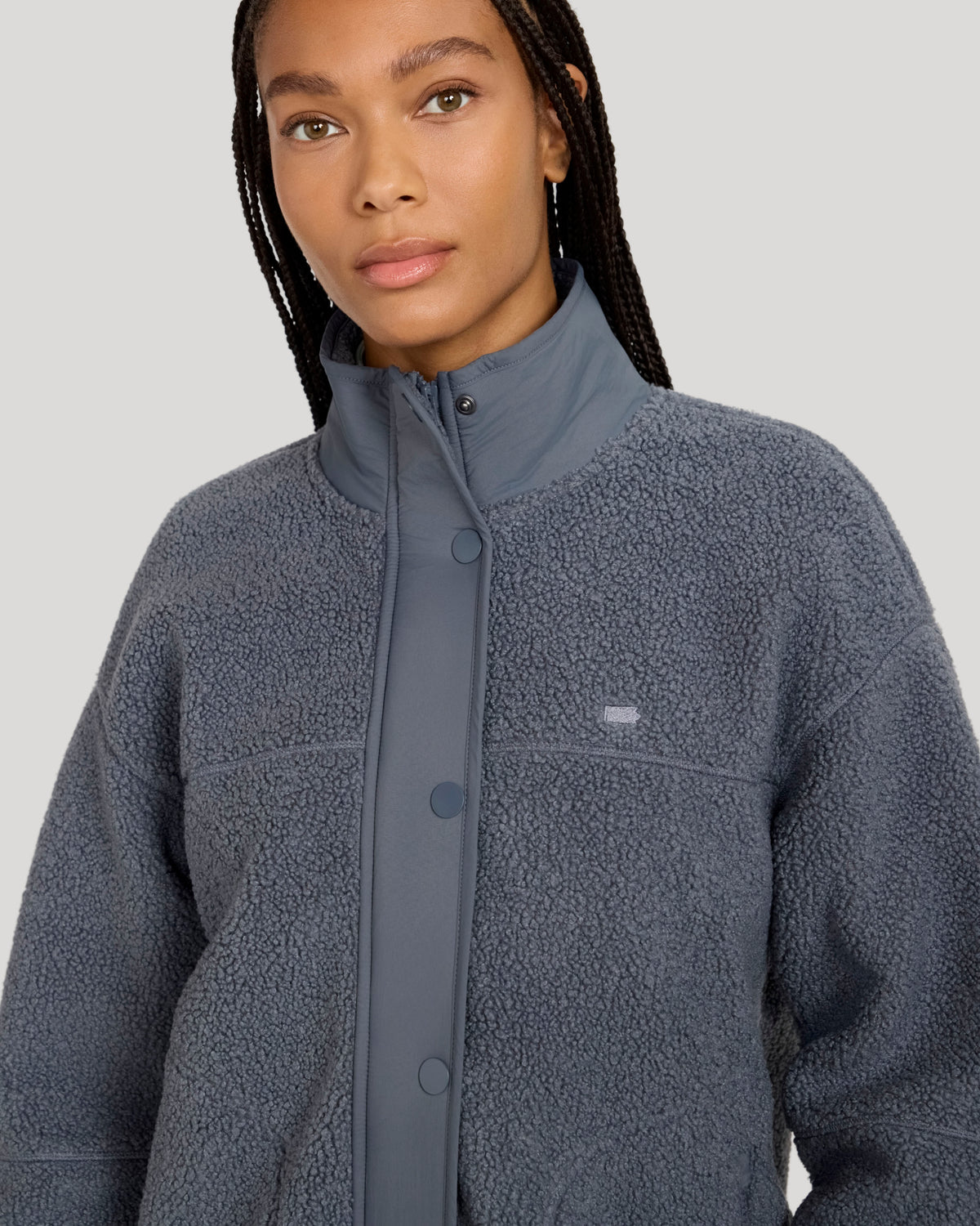 The Soft Luxe Snap Front Sherpa Jacket - Turbulence Blue