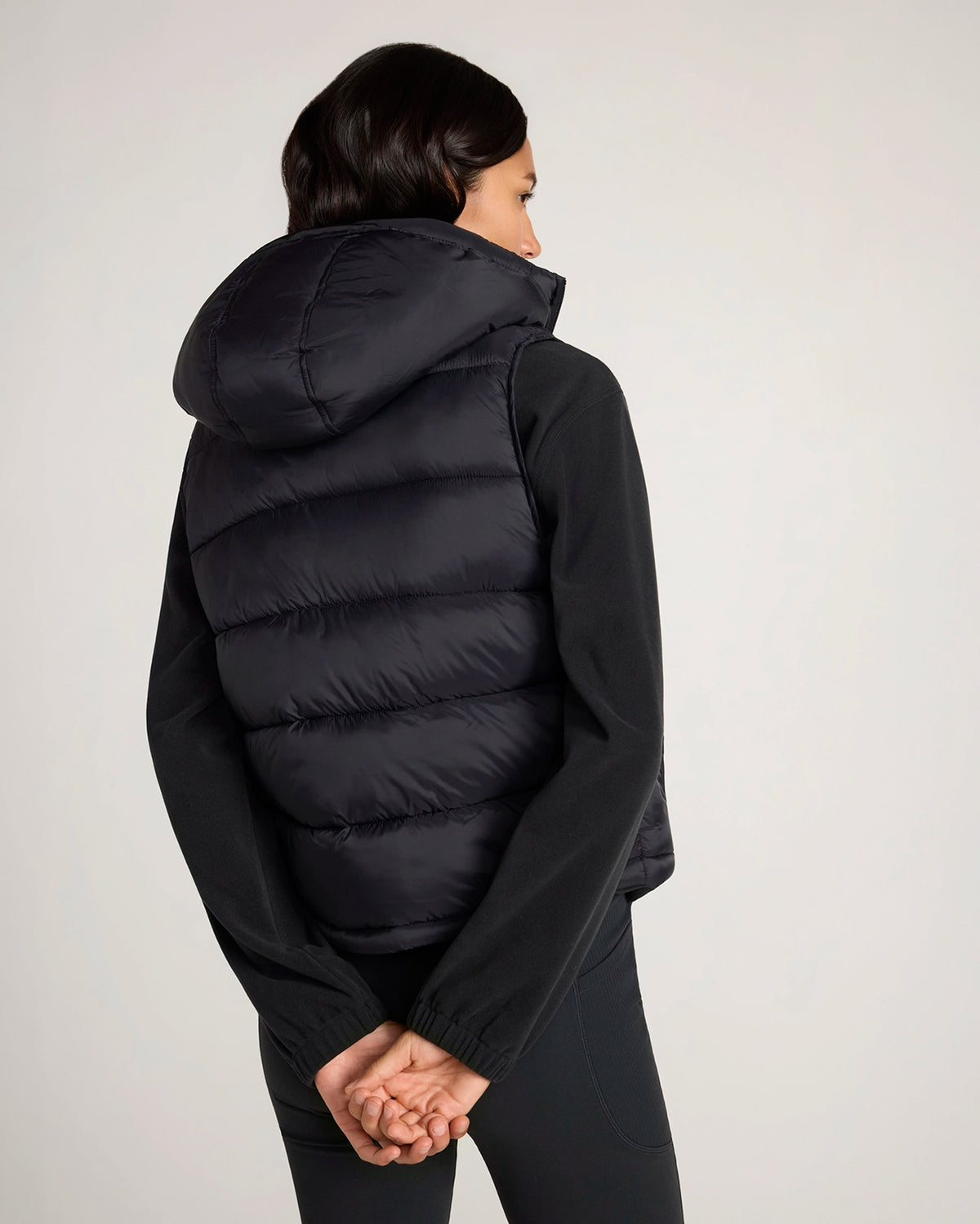 The Travel Quilted Hooded Vest - Black