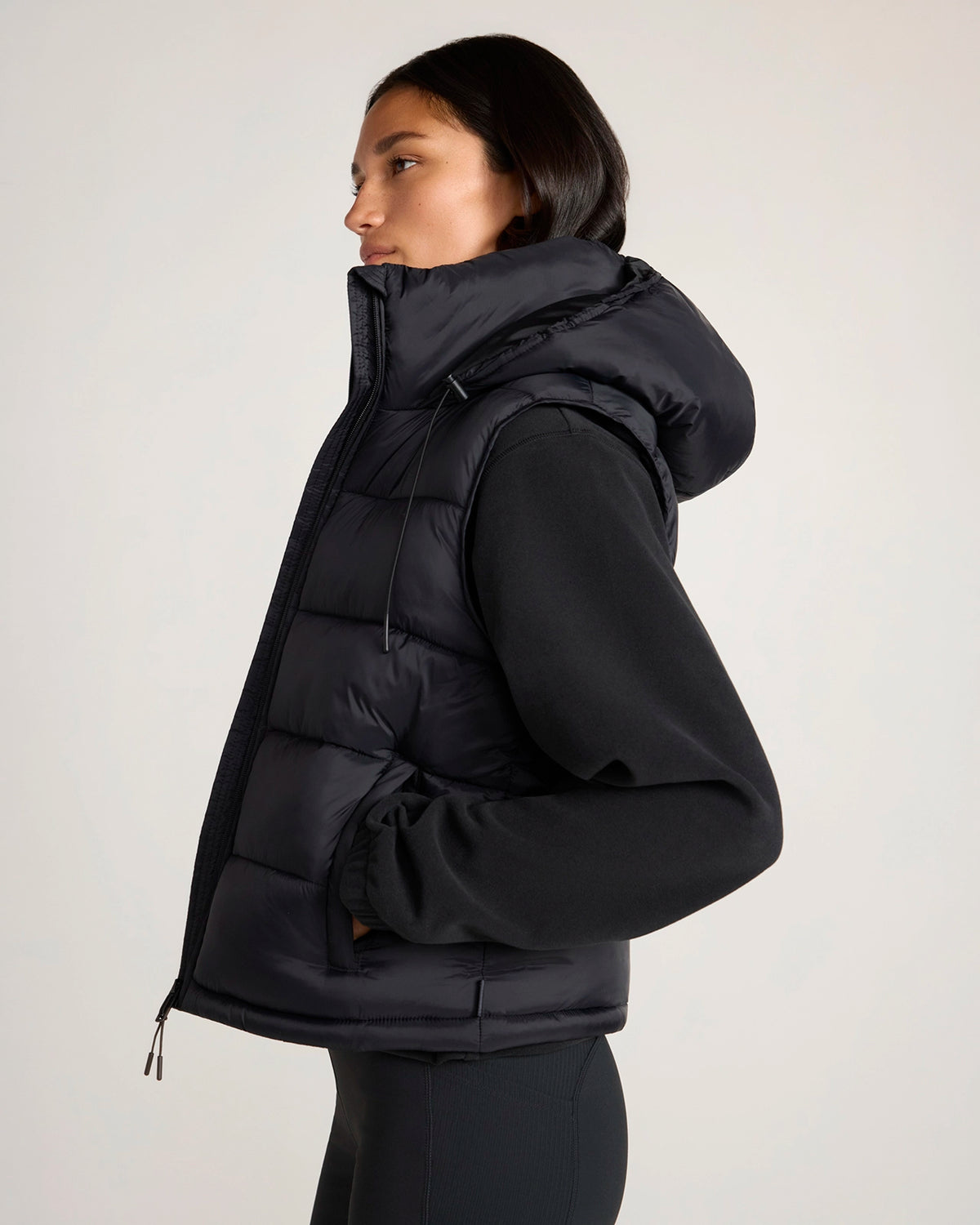 The Travel Quilted Hooded Vest - Black