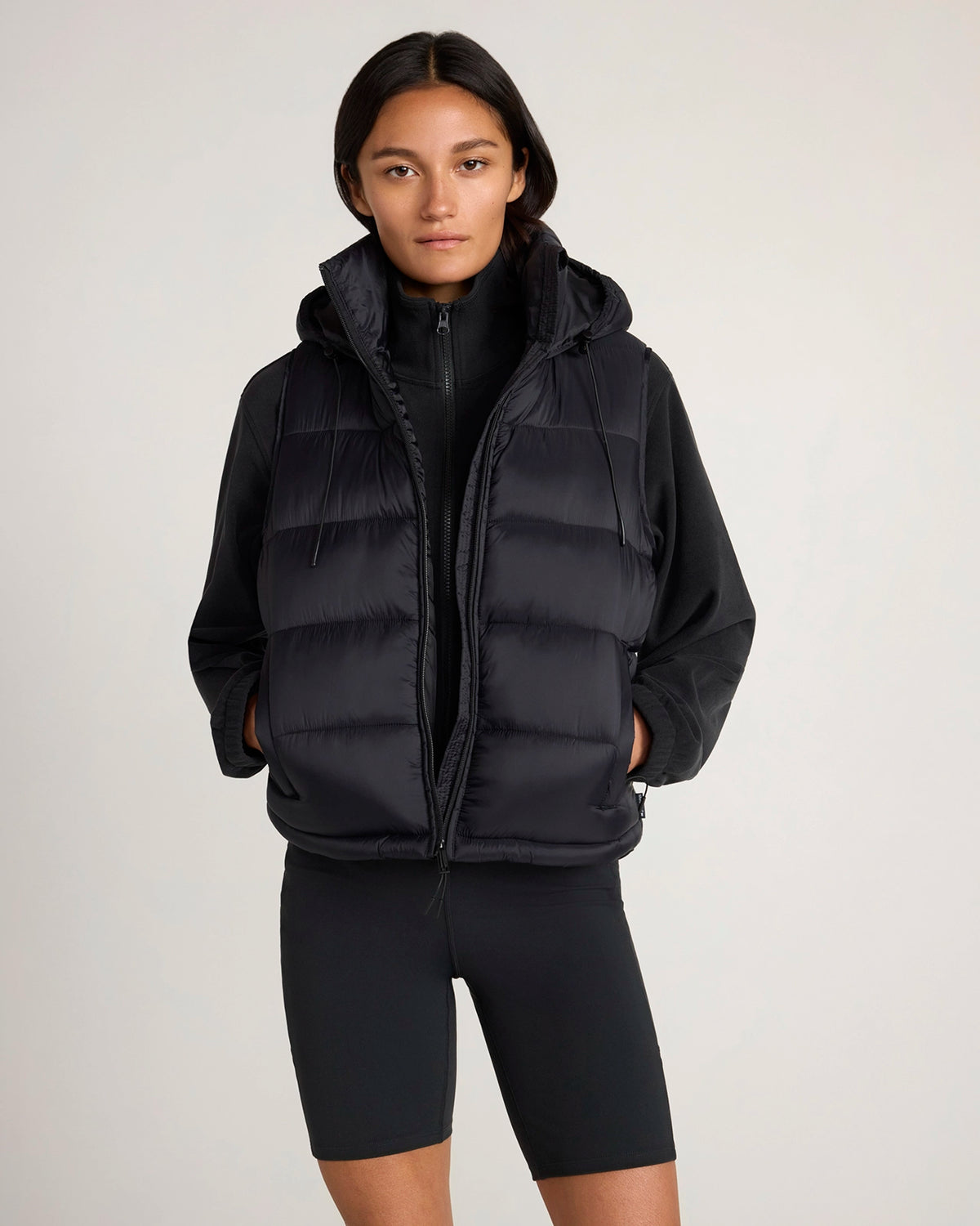 The Travel Quilted Hooded Vest - Black