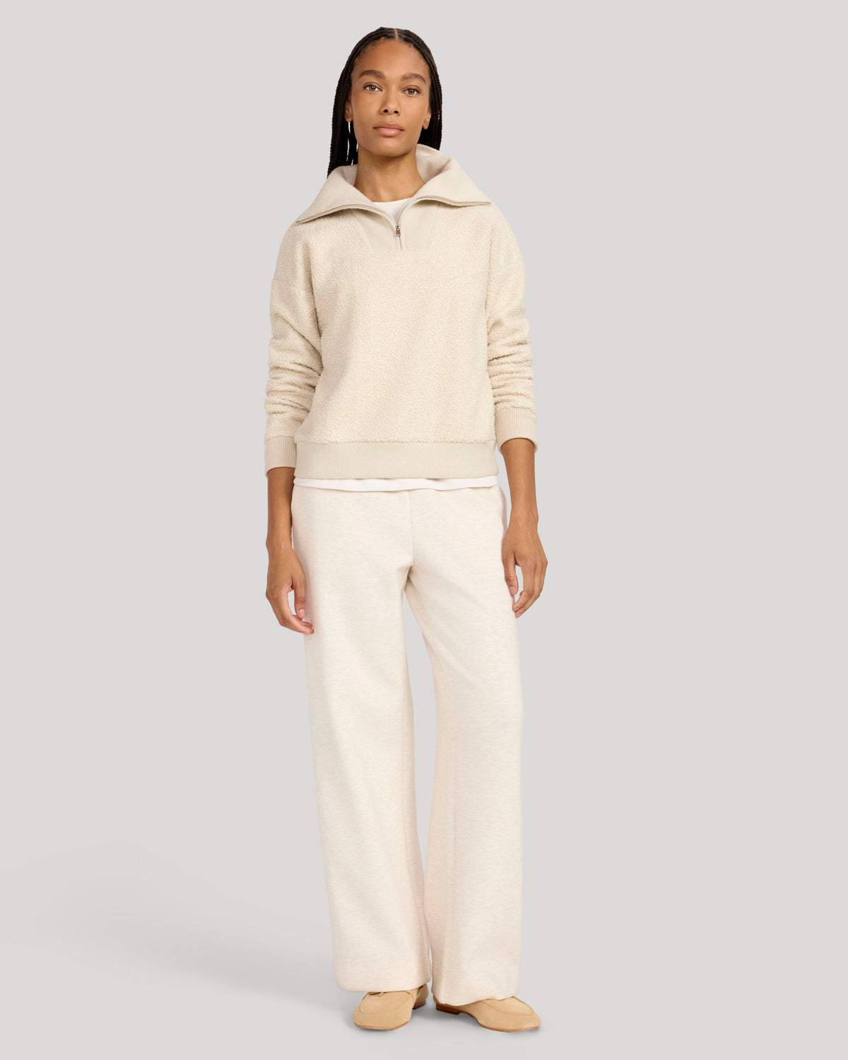 The Soft Luxe Boucle Quarter Zip - Oatmeal