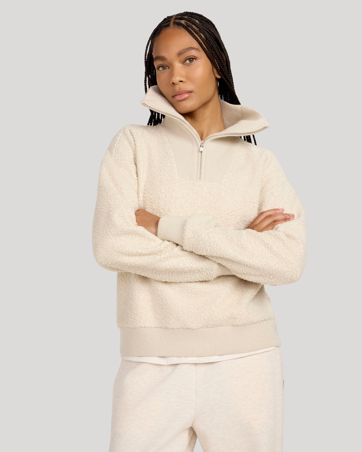 The Soft Luxe Boucle Quarter Zip - Oatmeal