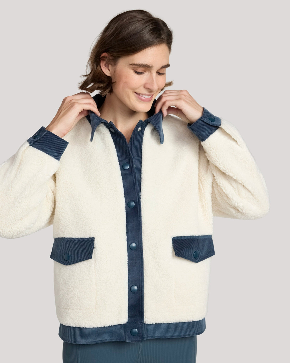 The Soft Luxe Berber and Corduroy Jacket - Tofu Beige