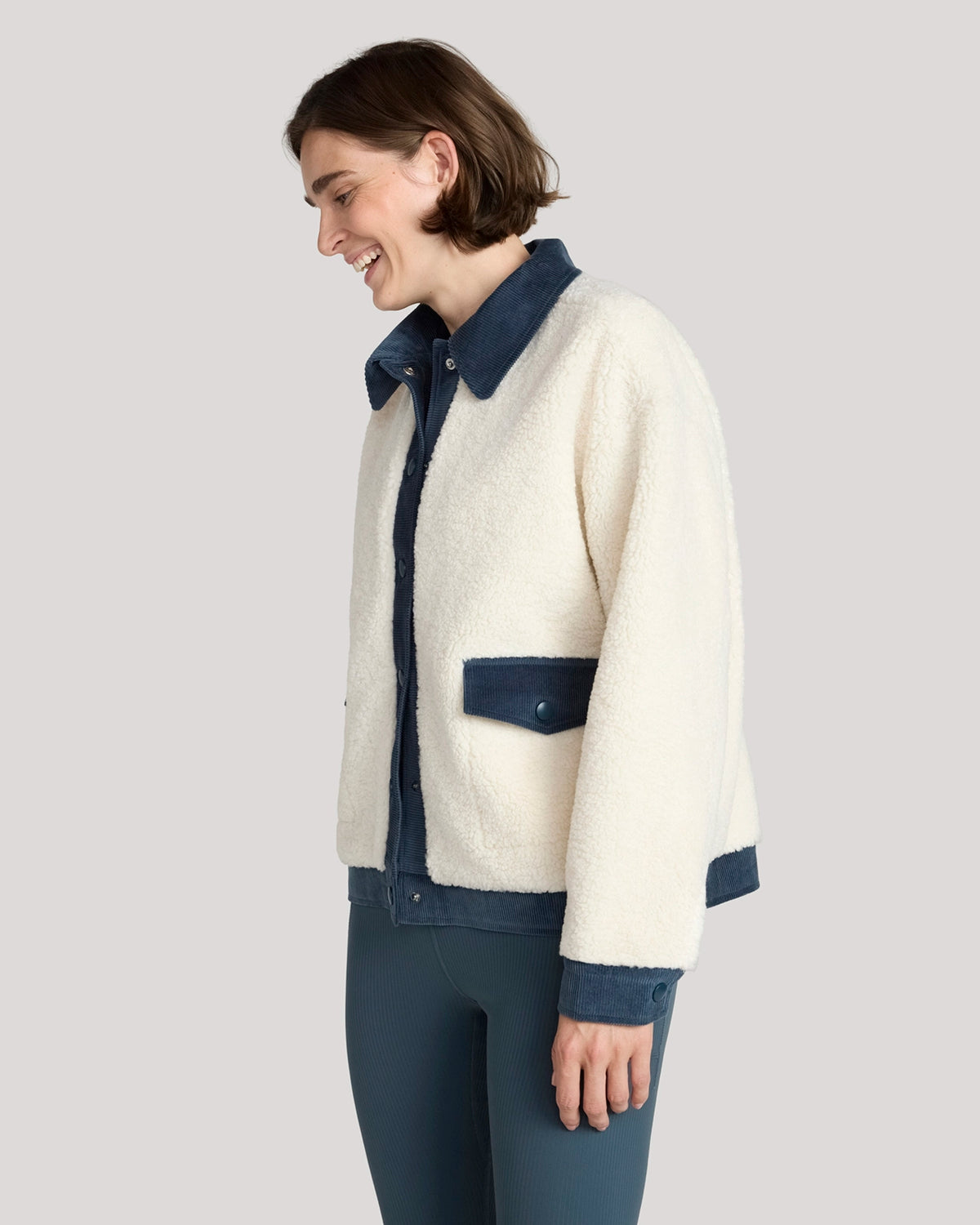 The Soft Luxe Berber and Corduroy Jacket - Tofu Beige