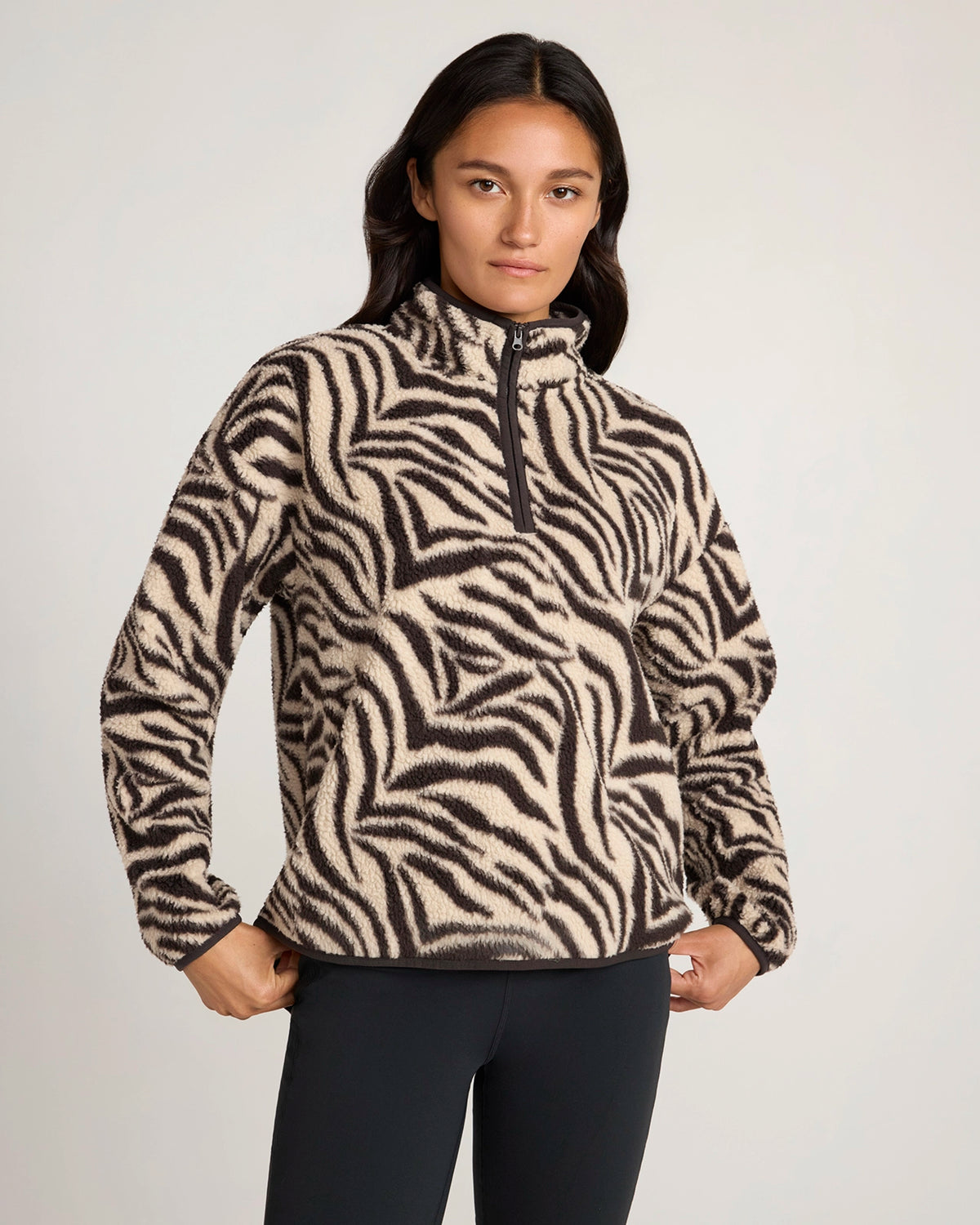 The Soft Luxe Printed Berber Half-Zip Pullover - Zebra Print