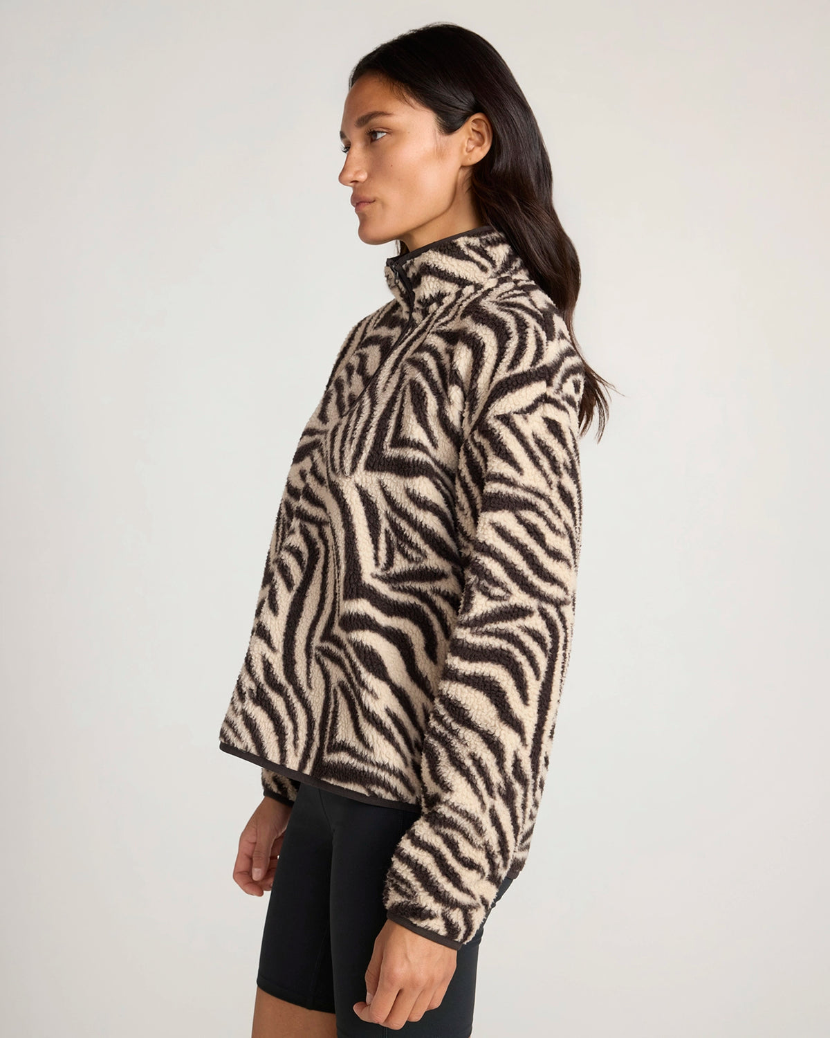 The Soft Luxe Printed Berber Half-Zip Pullover - Zebra Print