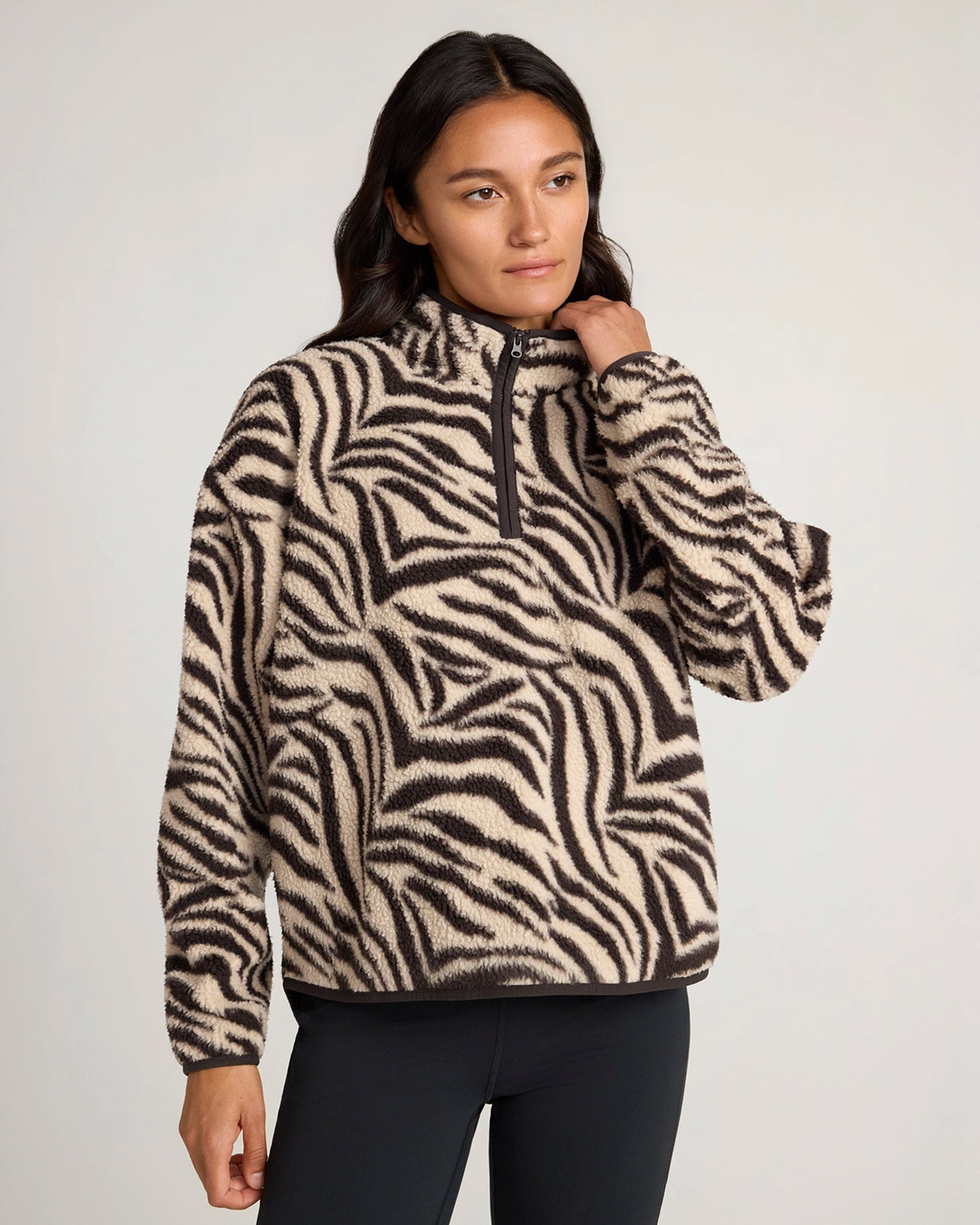 The Soft Luxe Printed Berber Half-Zip Pullover - Zebra Print