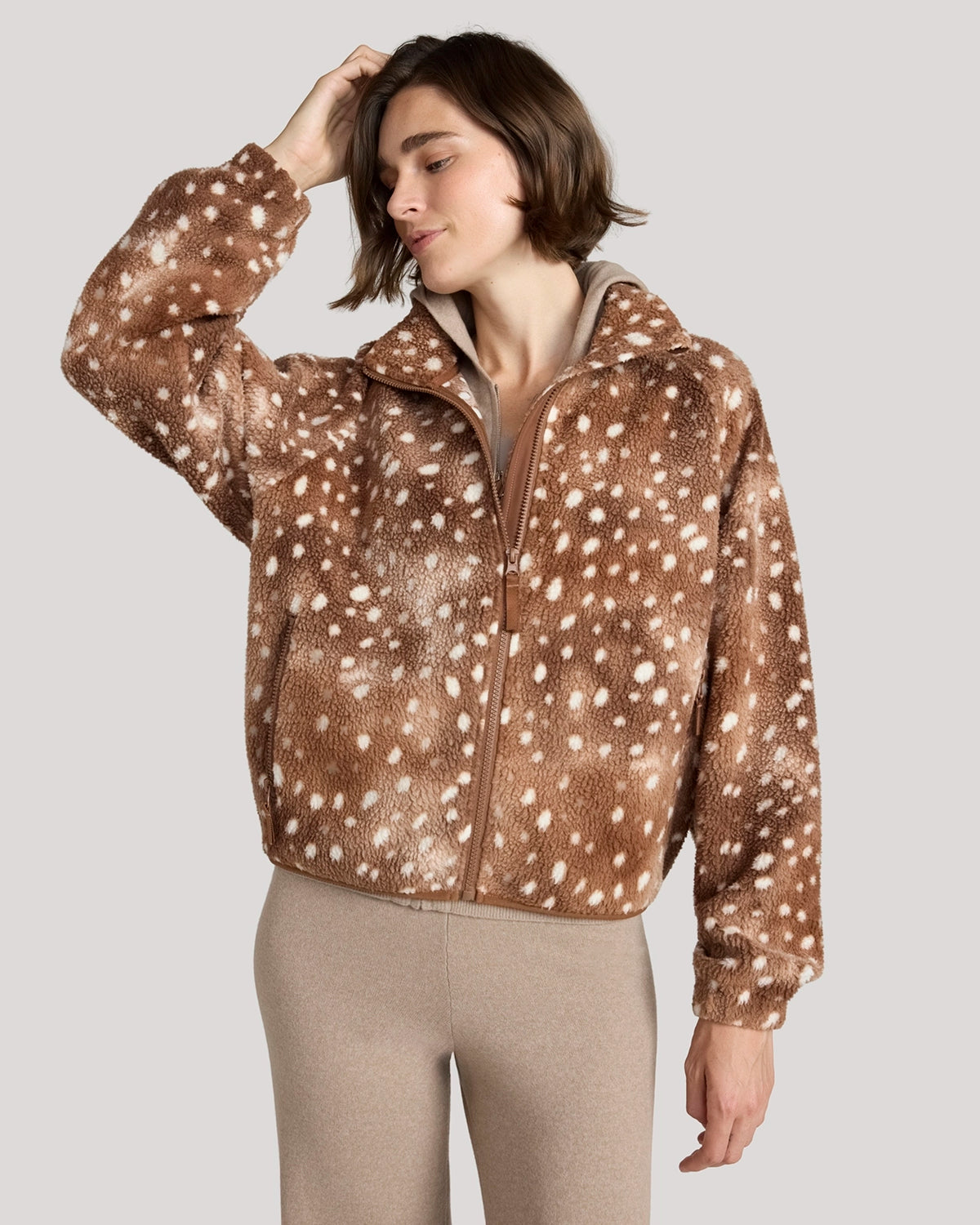 The Soft Luxe Printed Berber Full Zip Jacket - Fawn Print