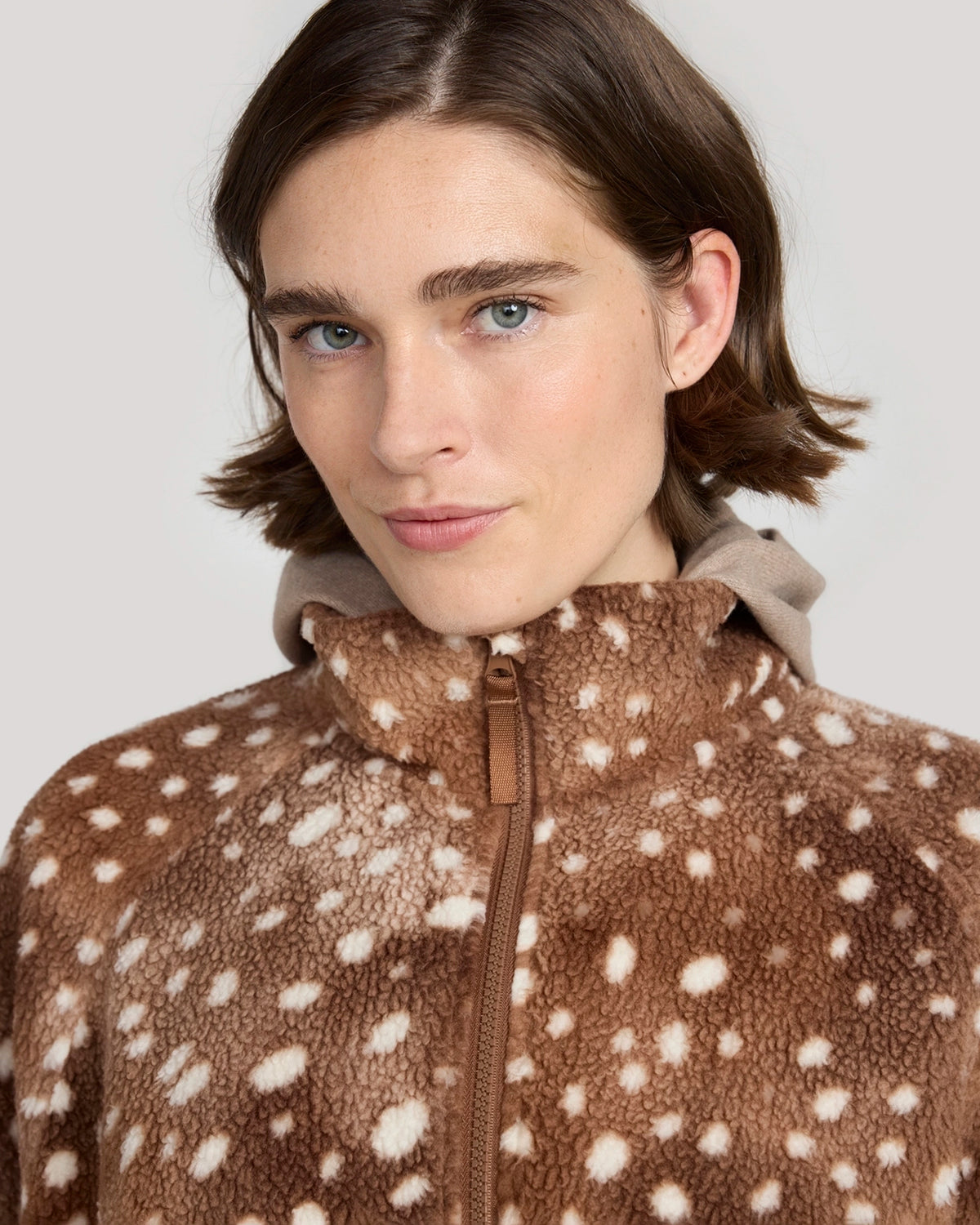 The Soft Luxe Printed Berber Full Zip Jacket - Fawn Print