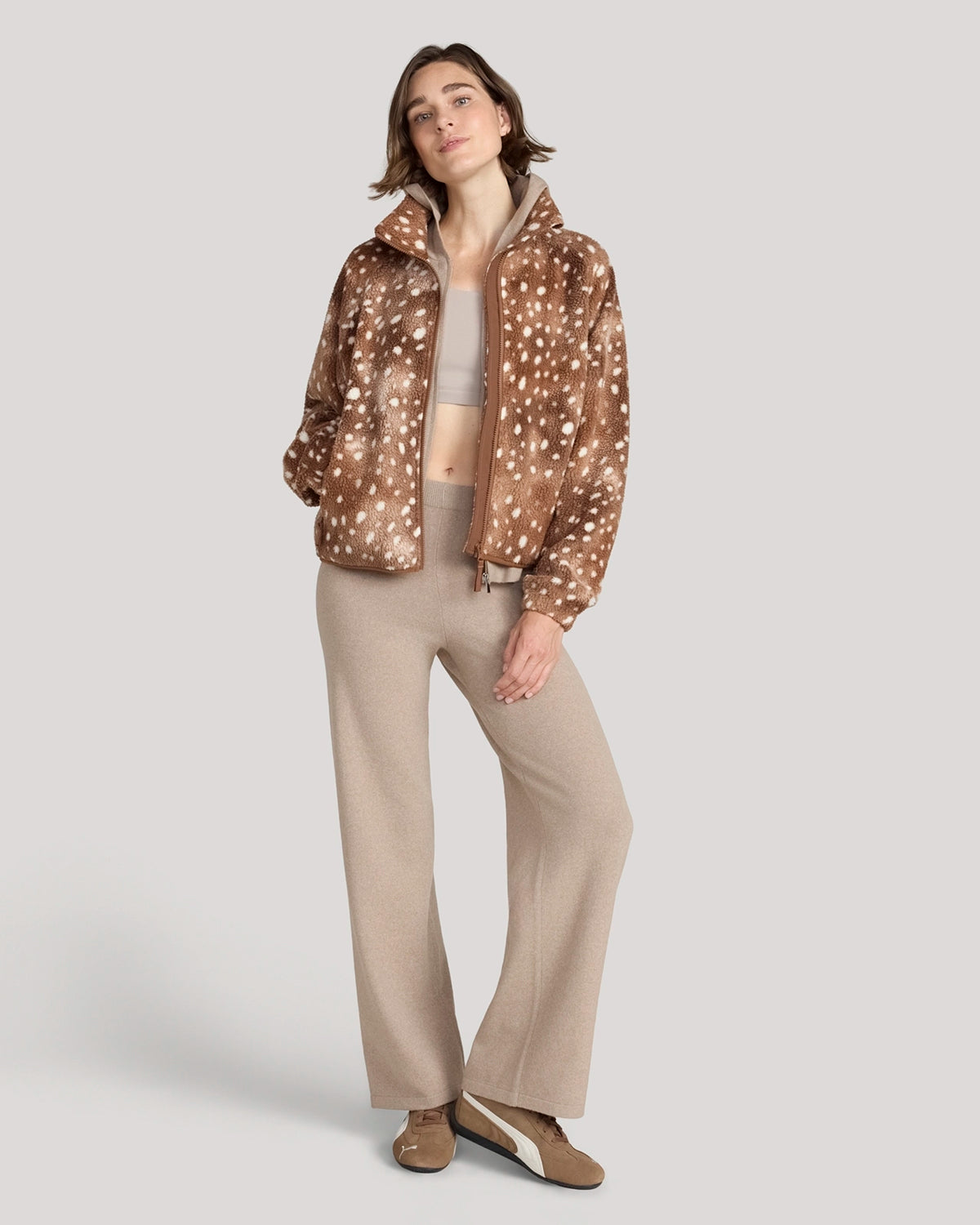 The Soft Luxe Printed Berber Full Zip Jacket - Fawn Print