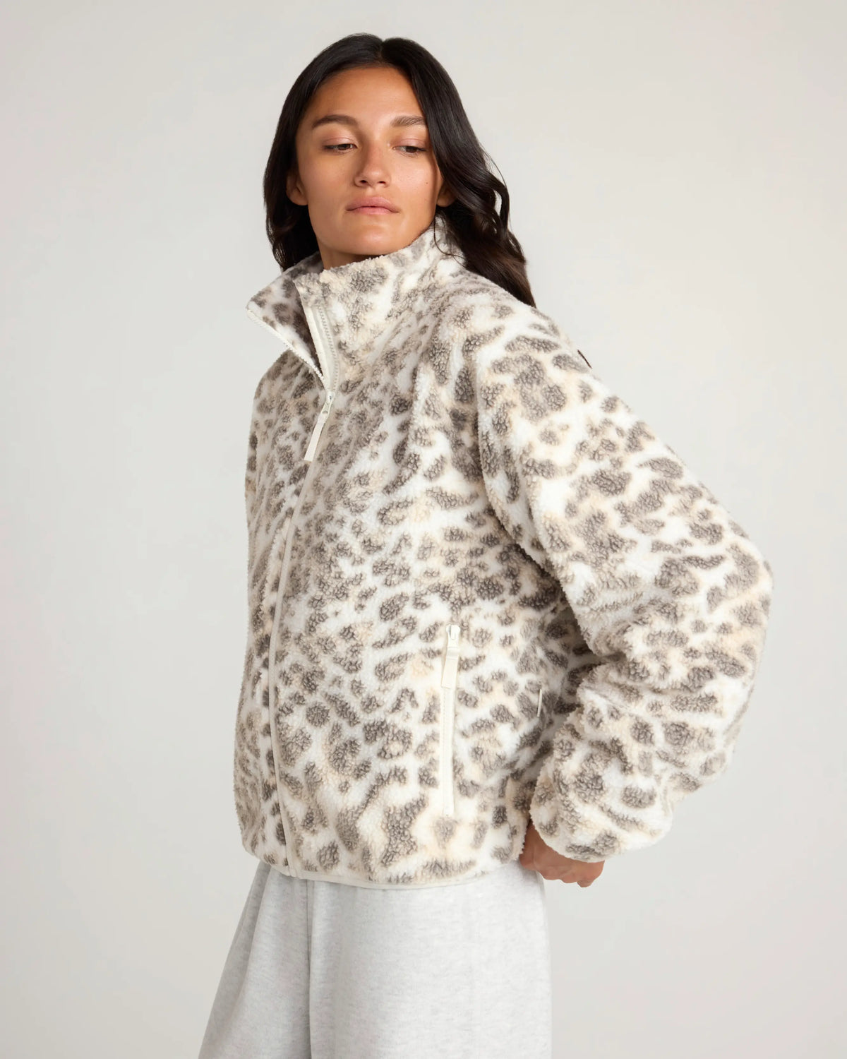 The Soft Luxe Printed Berber Full Zip Jacket - Washed Leopard Print