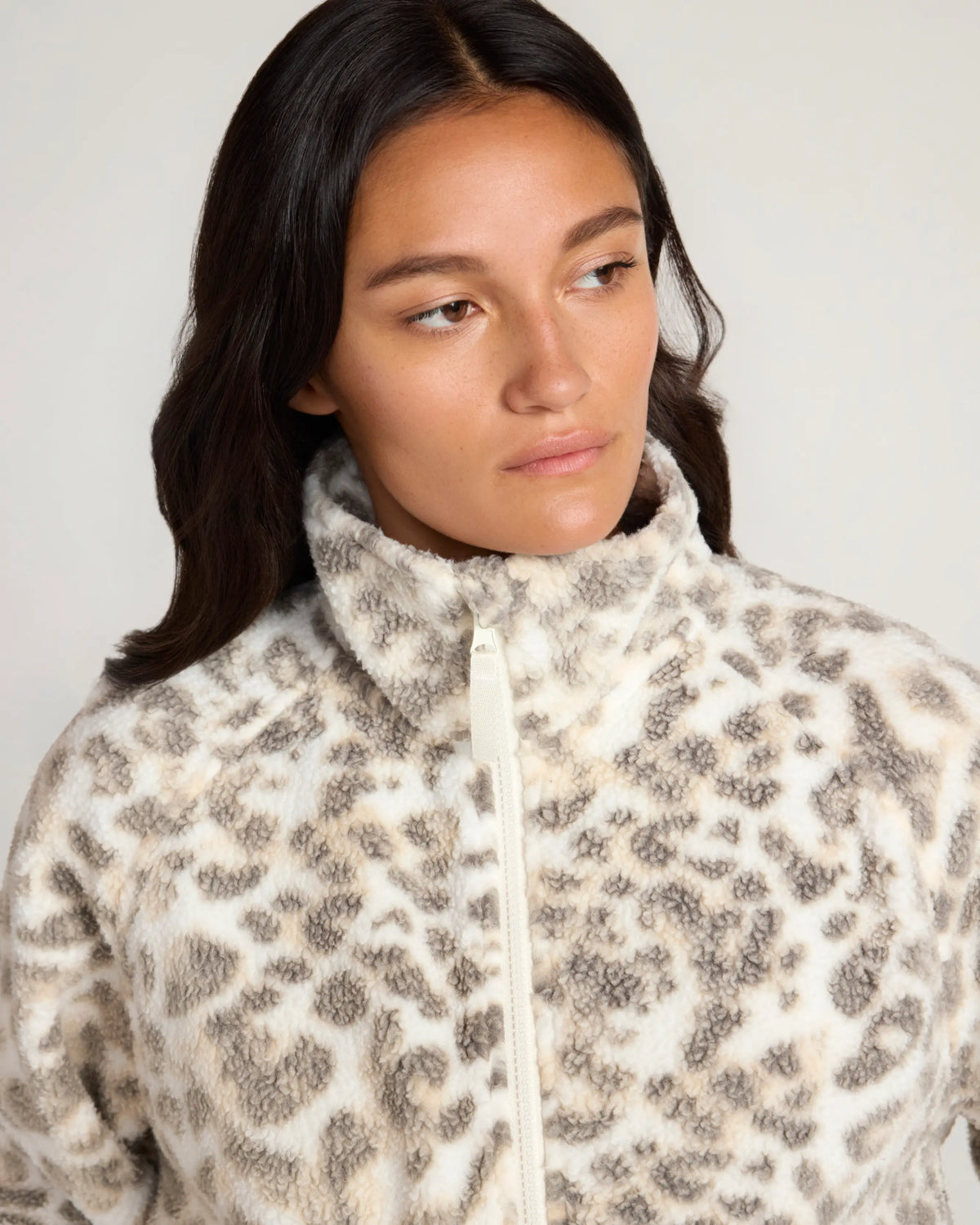 The Soft Luxe Printed Berber Full Zip Jacket - Washed Leopard Print