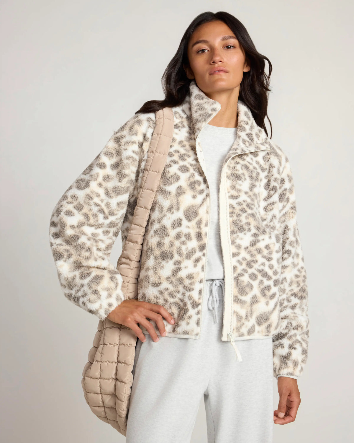 The Soft Luxe Printed Berber Full Zip Jacket - Washed Leopard Print
