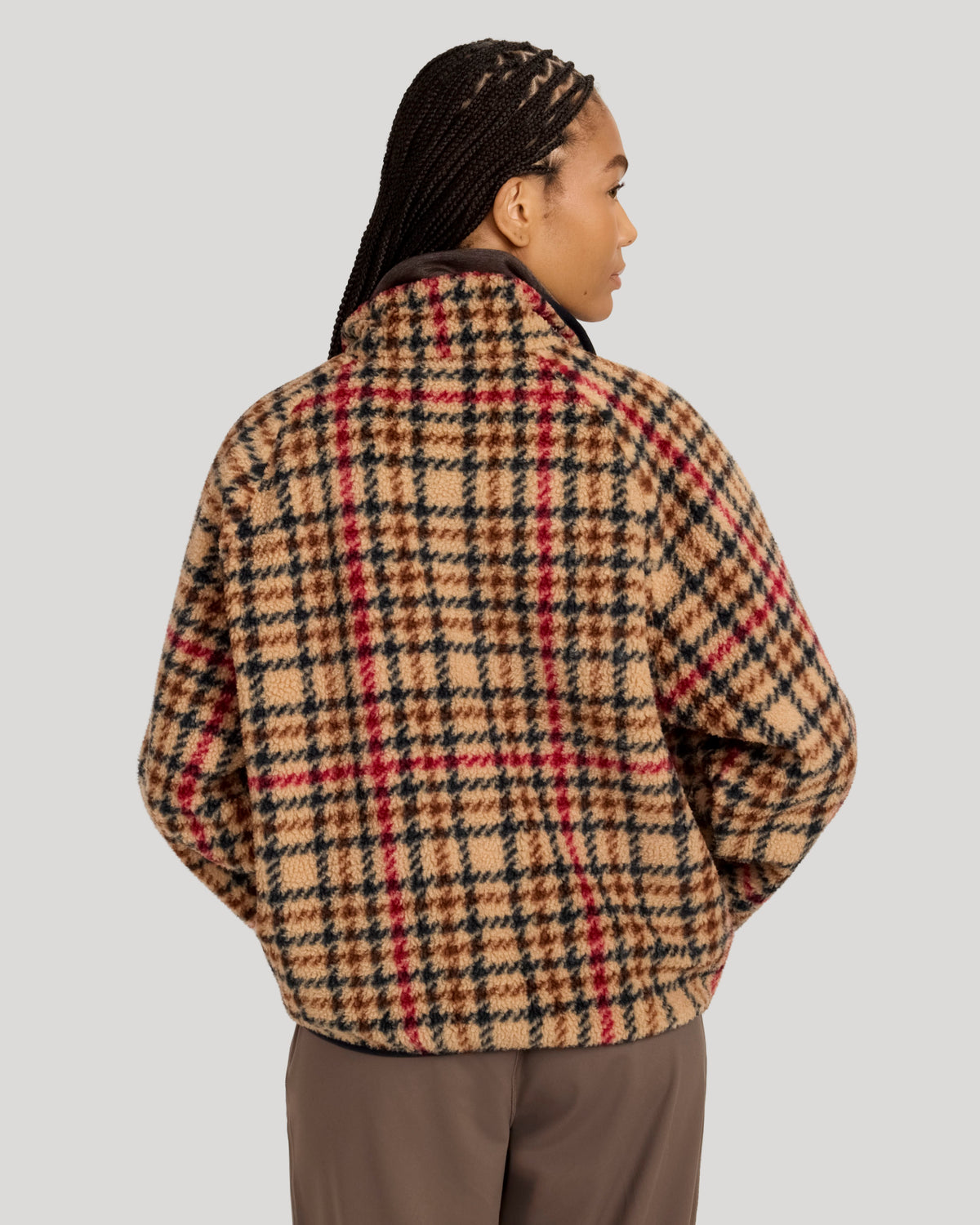 The Soft Luxe Printed Berber Snap Front Jacket - Brown Plaid Print