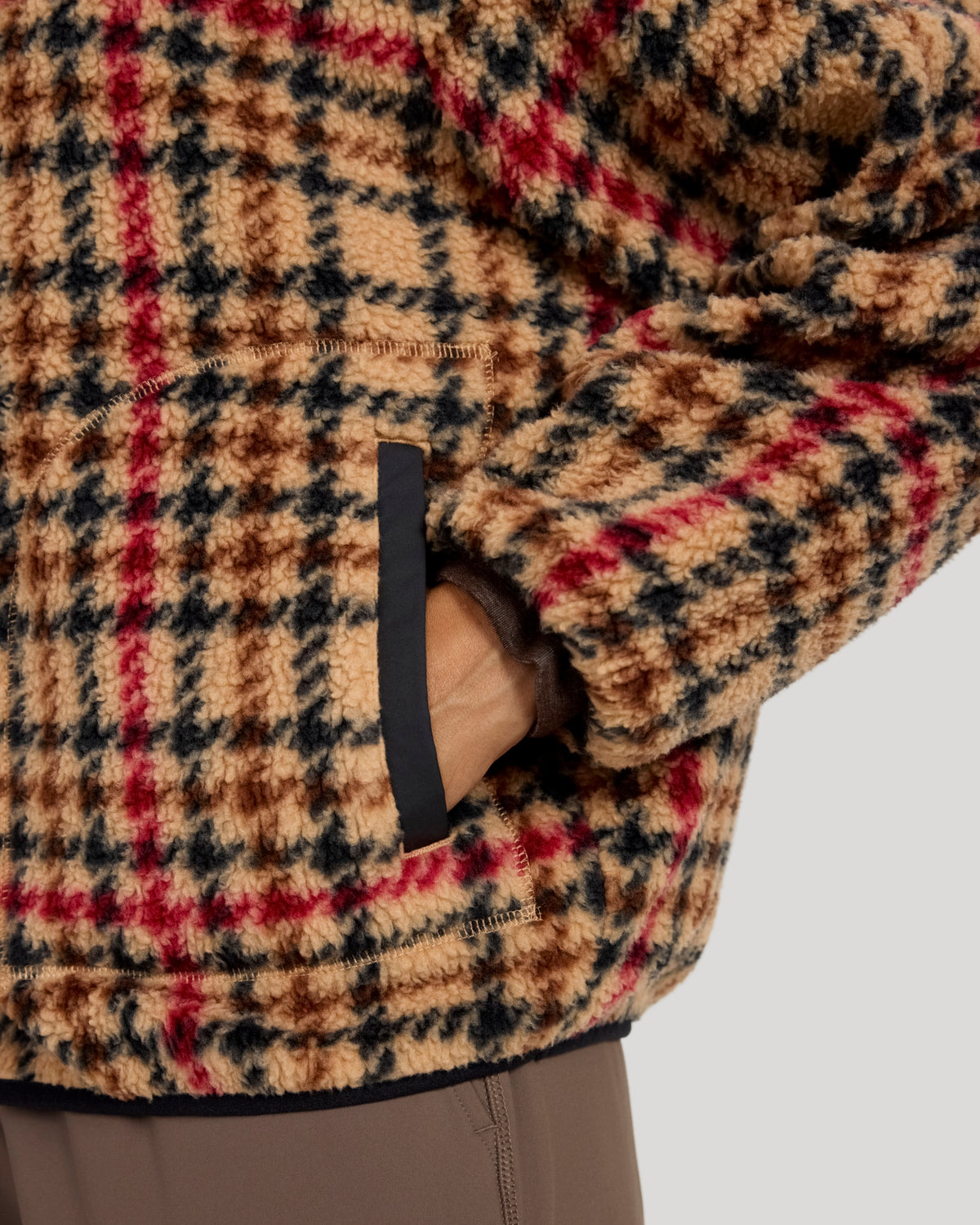 The Soft Luxe Printed Berber Snap Front Jacket - Brown Plaid Print