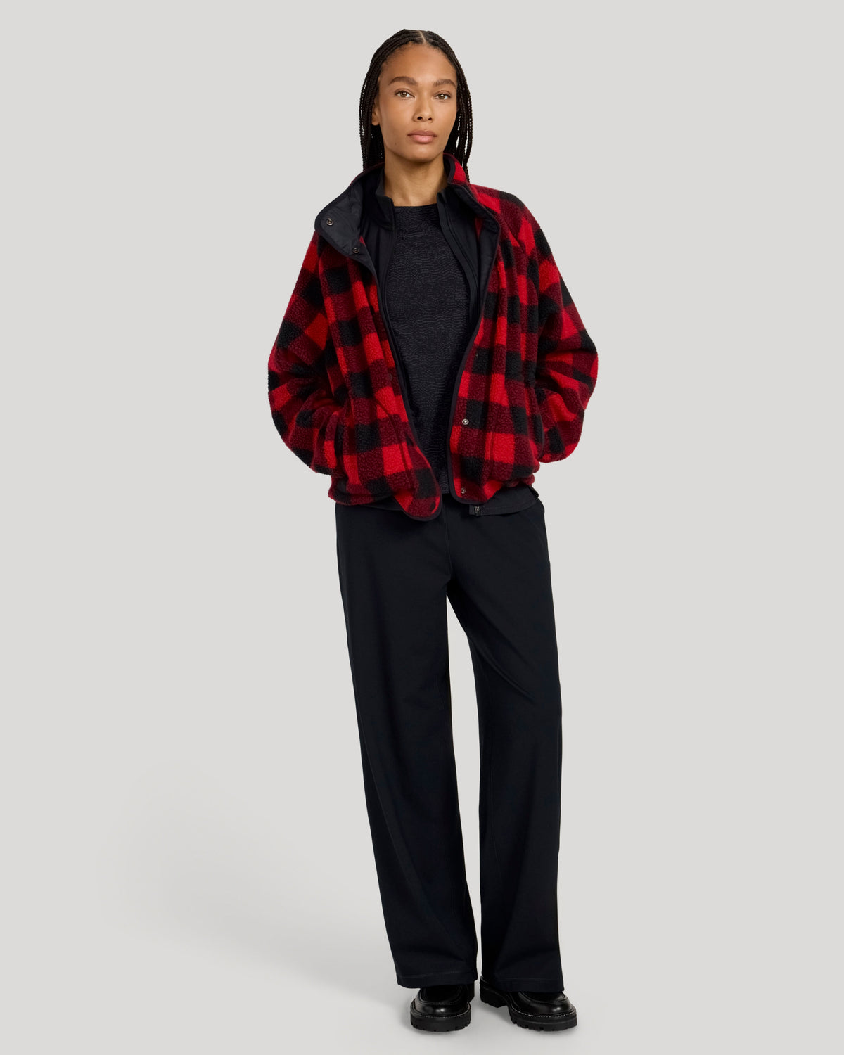 The Soft Luxe Printed Berber Snap Front Jacket - Buffalo Check Print