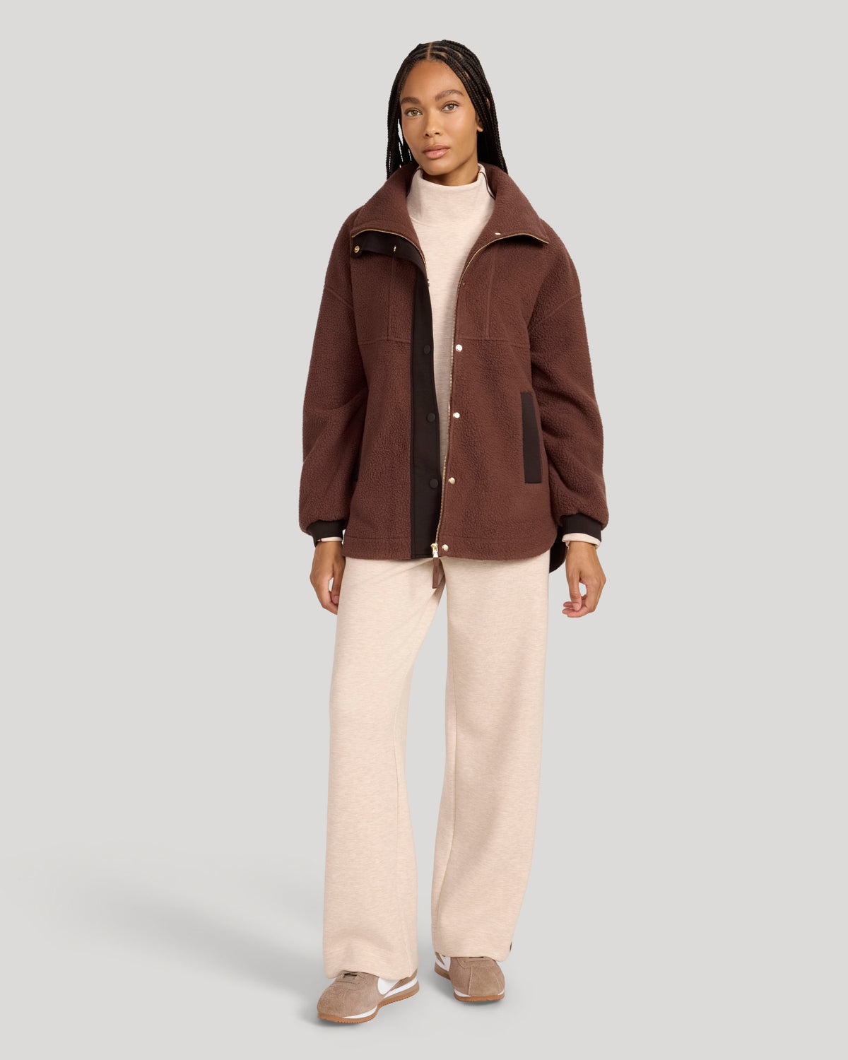 The Soft Luxe Berber Mixed Media Jacket - Shaved Chocolate/Chocolate Torte