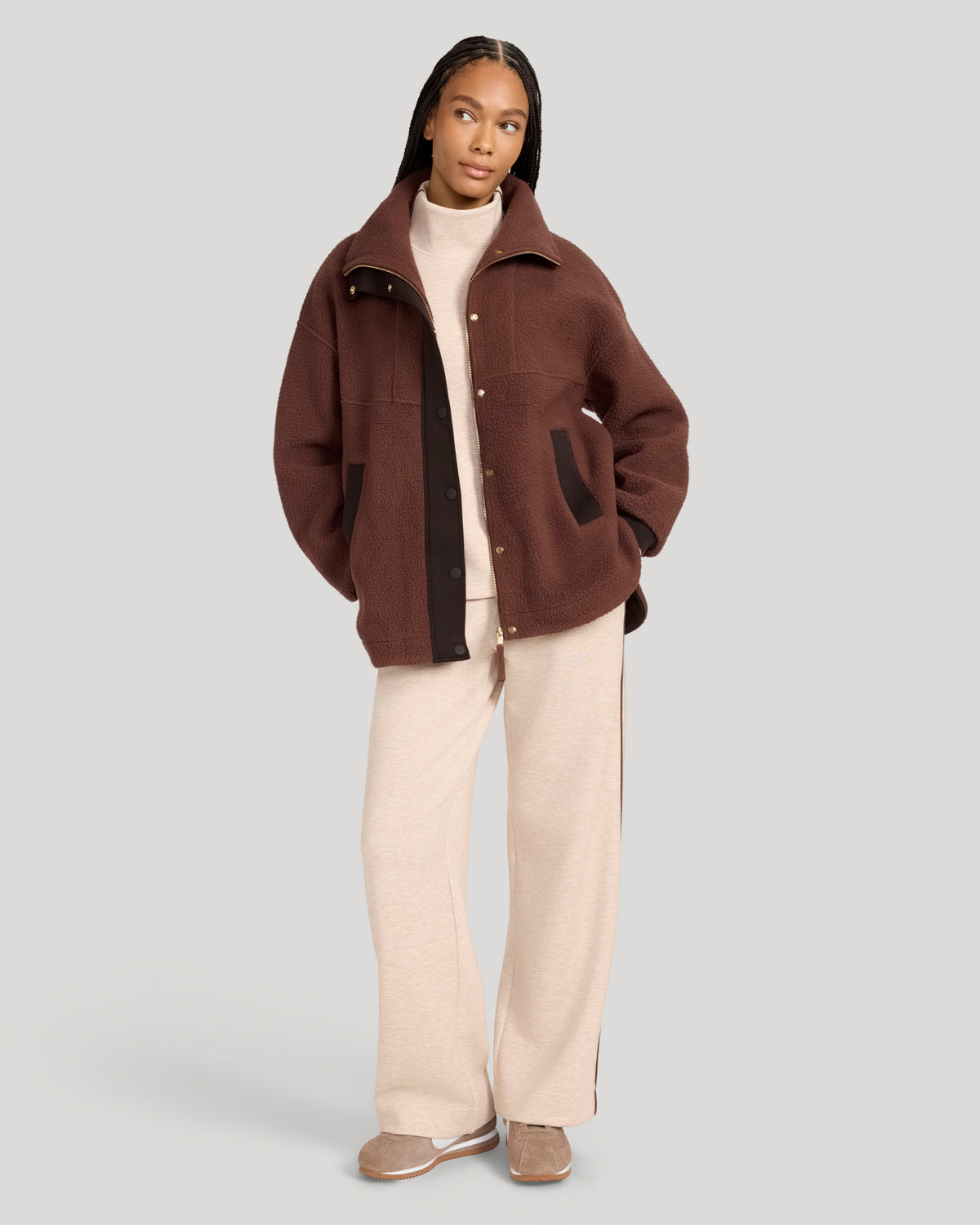 The Soft Luxe Berber Mixed Media Jacket - Shaved Chocolate/Chocolate Torte